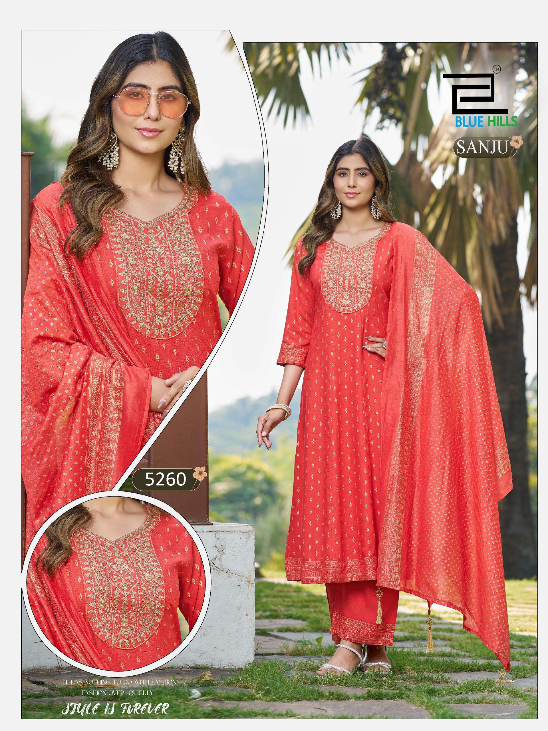 BLUE HILLS SANJU RAYON FANCY EMBROIDERY WORK WORKS LADIES 3PCS SET COLLECTION 