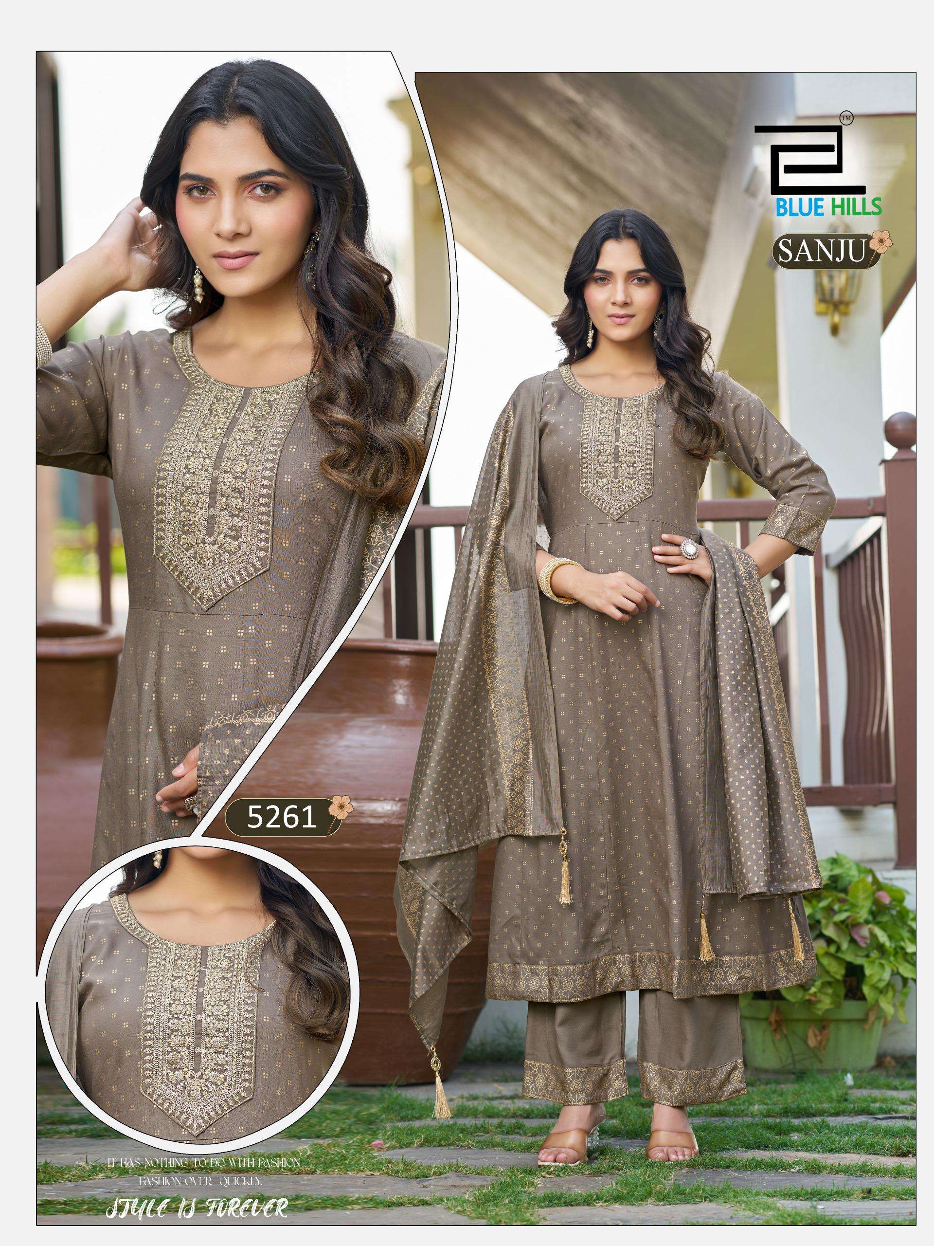 BLUE HILLS SANJU RAYON FANCY EMBROIDERY WORK WORKS LADIES 3PCS SET COLLECTION 