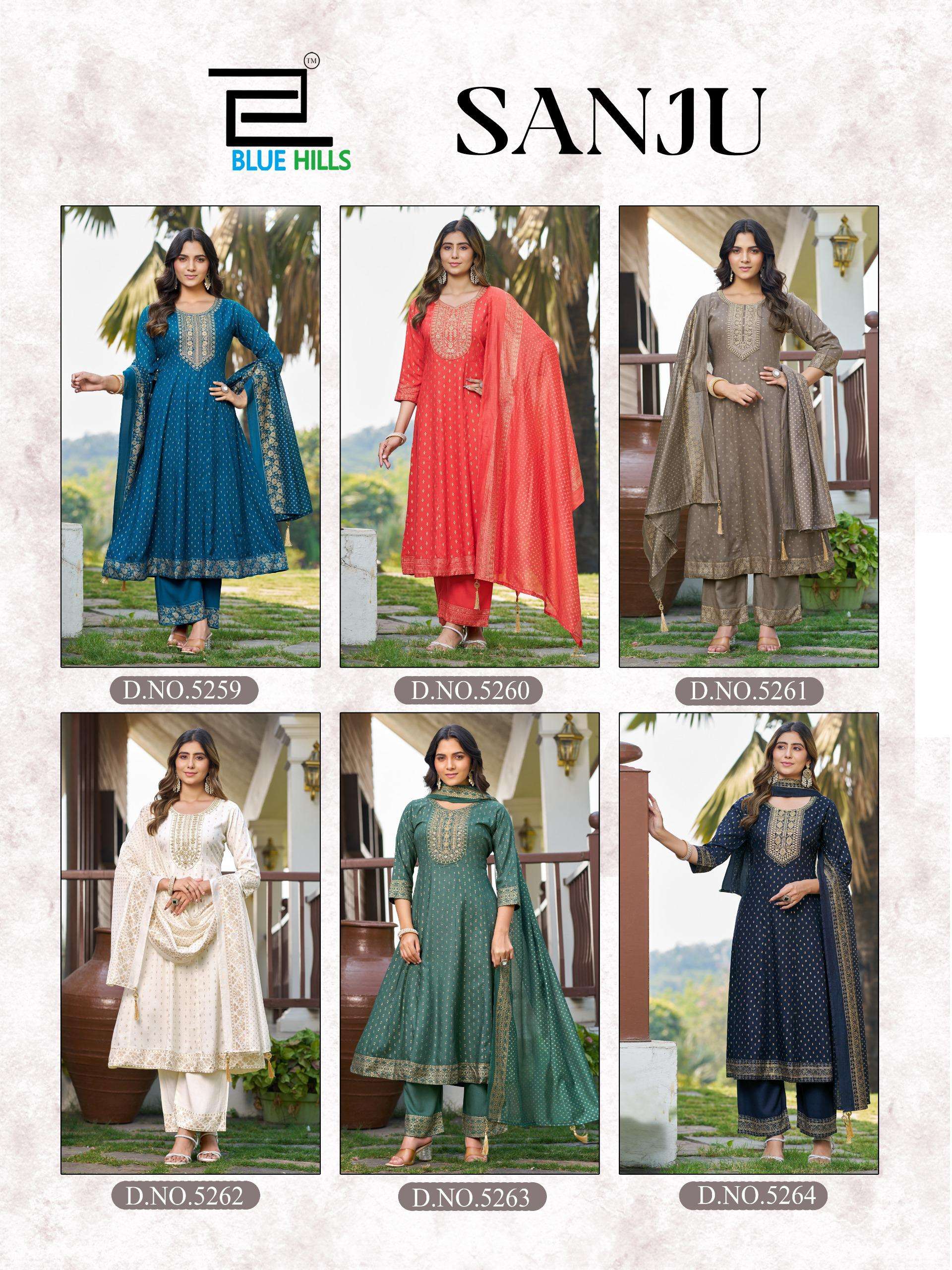 BLUE HILLS SANJU RAYON FANCY EMBROIDERY WORK WORKS LADIES 3PCS SET COLLECTION 