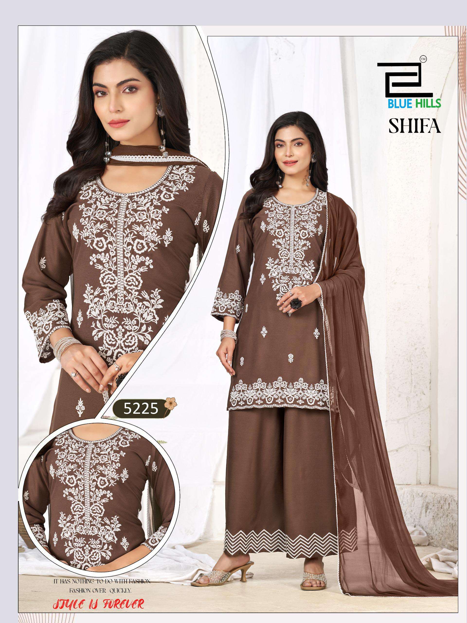 BLUE HILLS SHIFA RAYON FANCY EMBROIDERY WORK LADIES 3PCS SET COLLECTION 