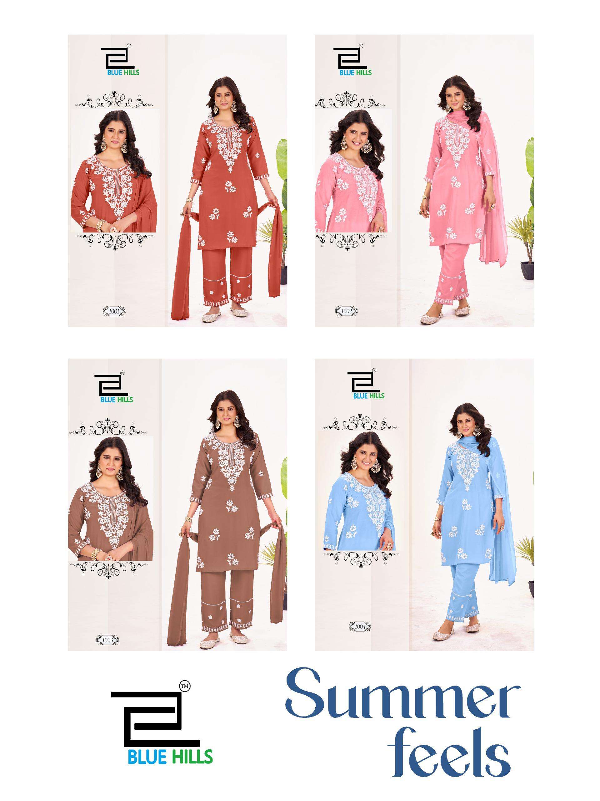BLUE HILLS SUMMER FEELS RAYON FANCY WORKS LADIES KURTI COMBO SET