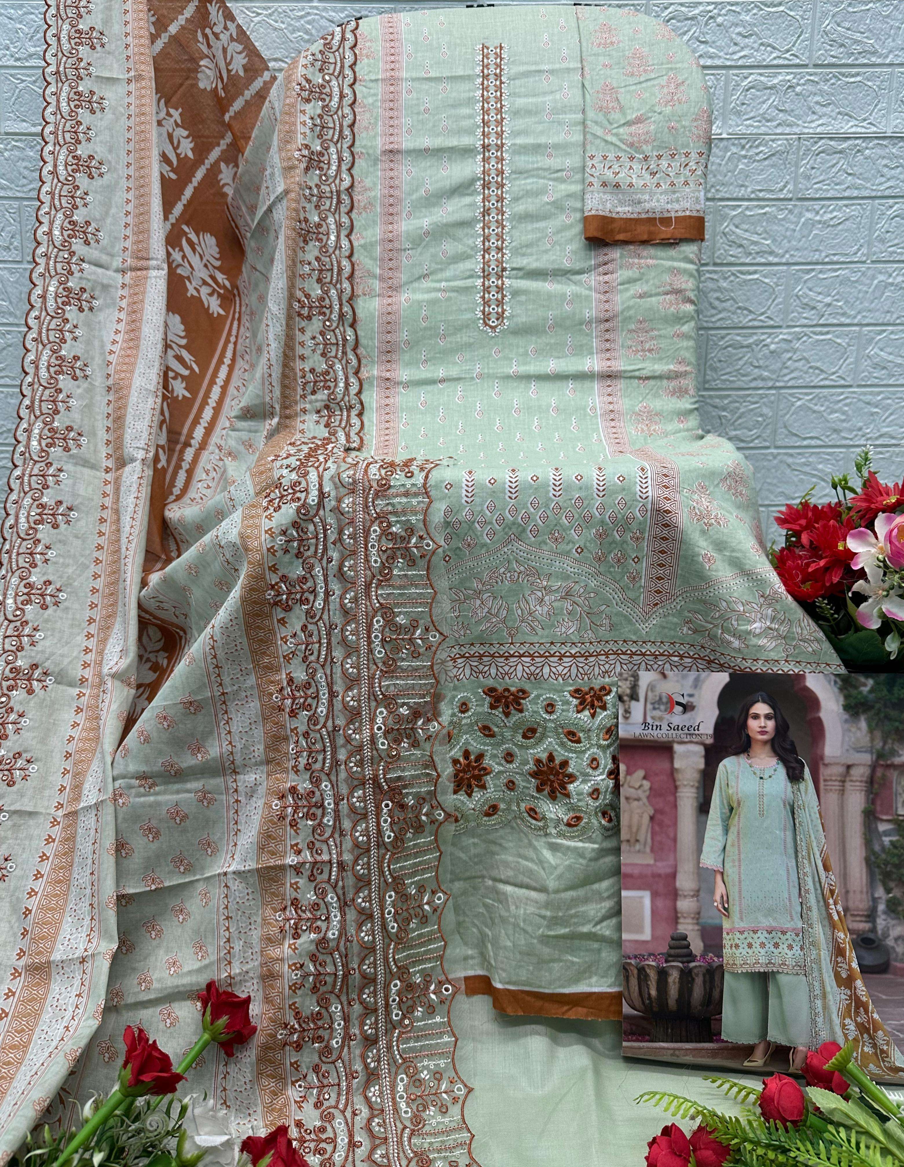 DEEPSY SUITS BIN SAEED LAWN COLLECTION VOL 19 COTTON EMBROIDERY WORKS SUIT