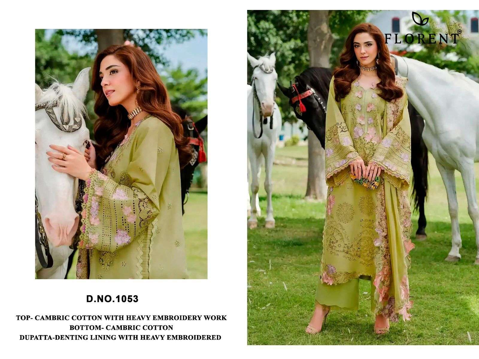 FLORENT D NO 1053 COTTON WITH HEAVY EMBROIDERY DESIGNER WORK PAKISTANI SUIT