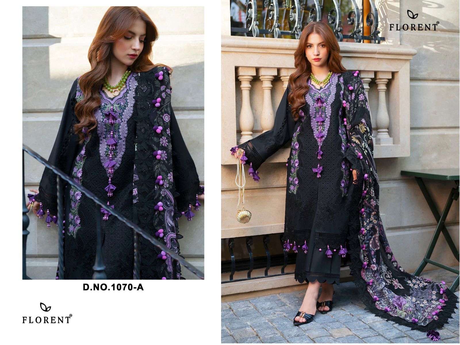 FLORENT D NO 1070 COTTON HEAVY EMBROIDERY DESIGNER WORK PAKISTANI SUIT