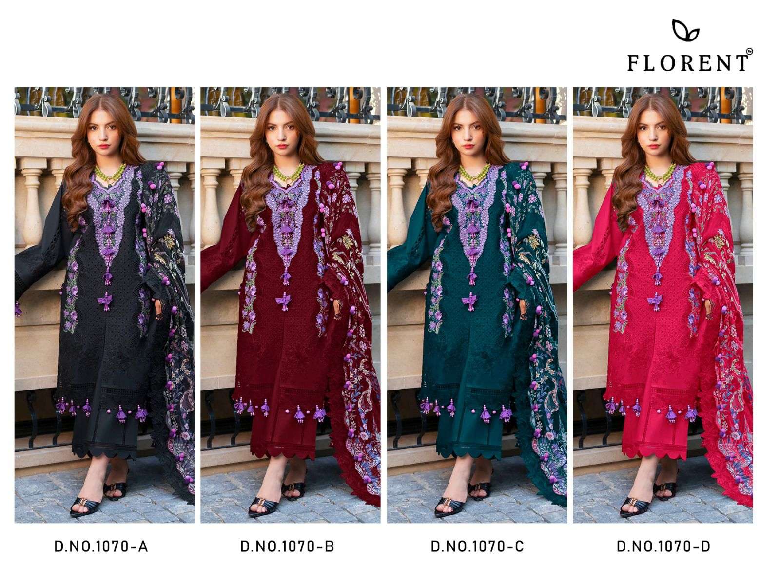 FLORENT D NO 1070 COTTON HEAVY EMBROIDERY DESIGNER WORK PAKISTANI SUIT