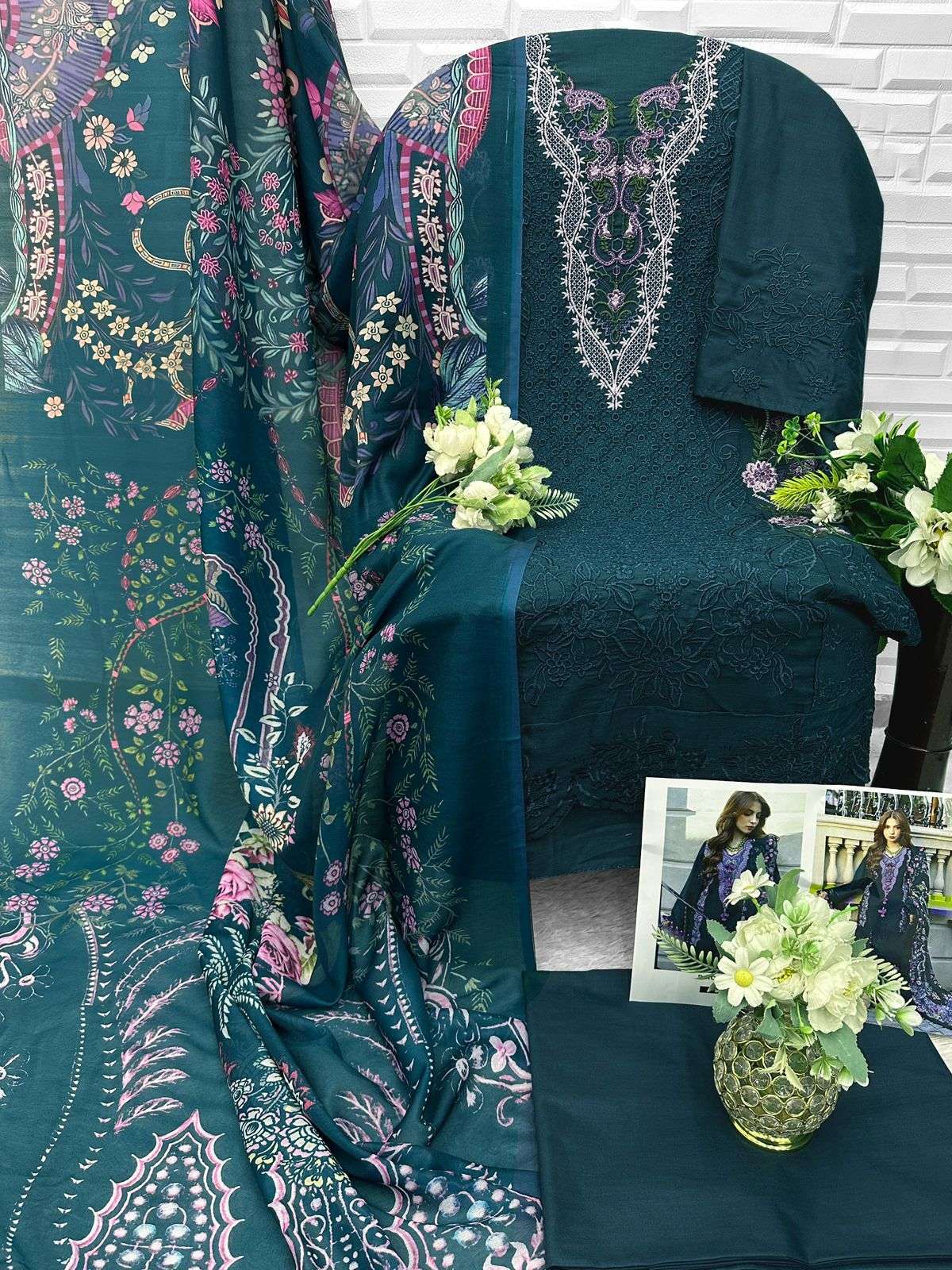 FLORENT D NO 1070 COTTON HEAVY EMBROIDERY DESIGNER WORK PAKISTANI SUIT