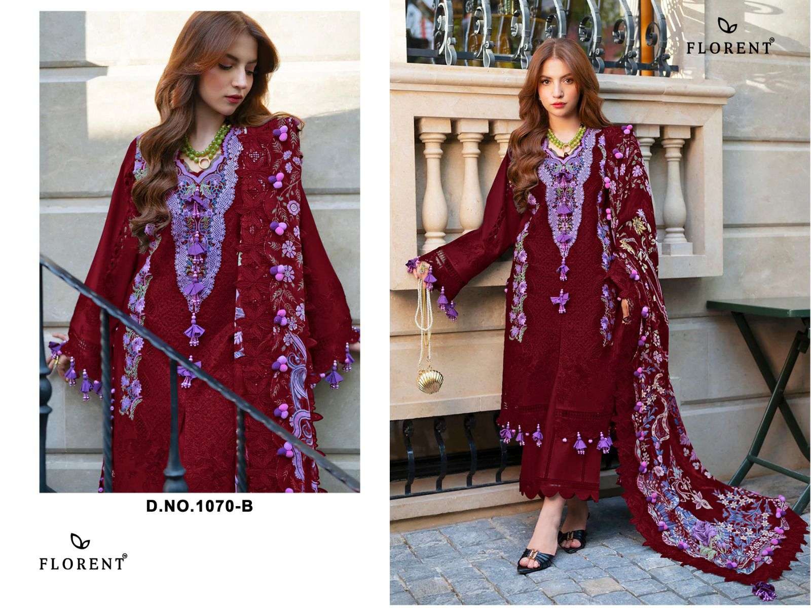 FLORENT D NO 1070 COTTON HEAVY EMBROIDERY DESIGNER WORK PAKISTANI SUIT