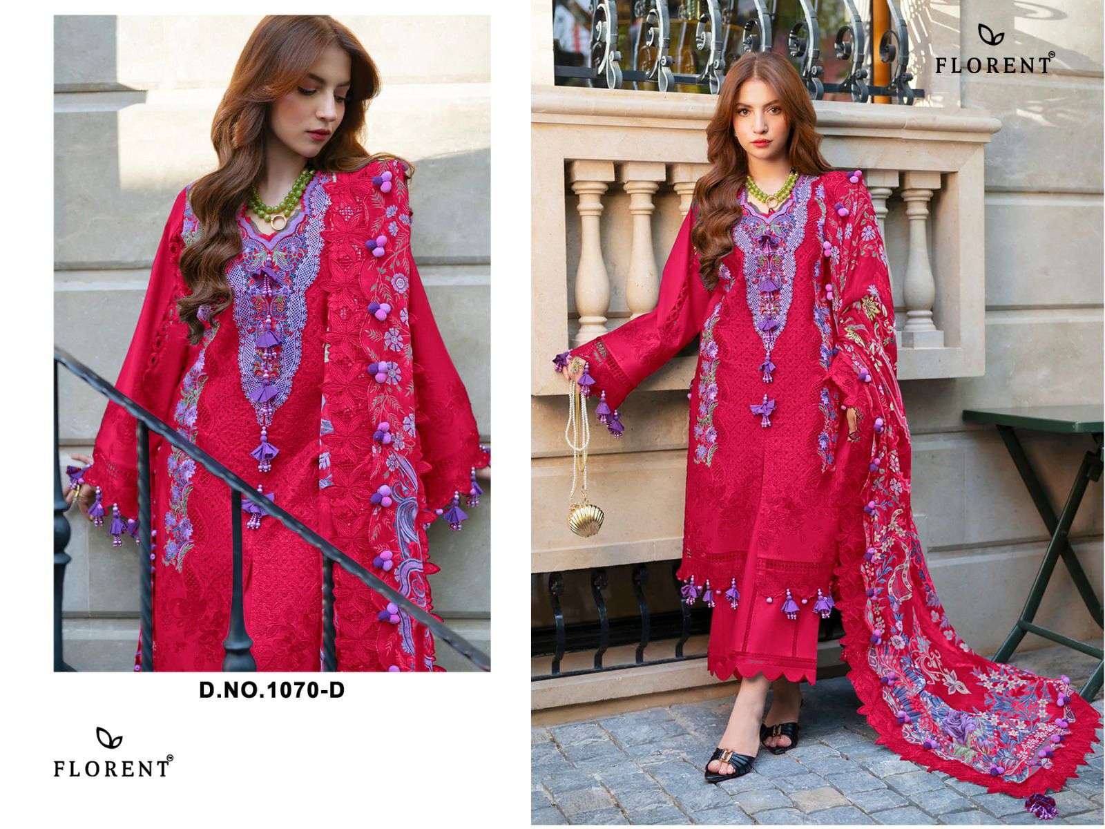 FLORENT D NO 1070 COTTON HEAVY EMBROIDERY DESIGNER WORK PAKISTANI SUIT