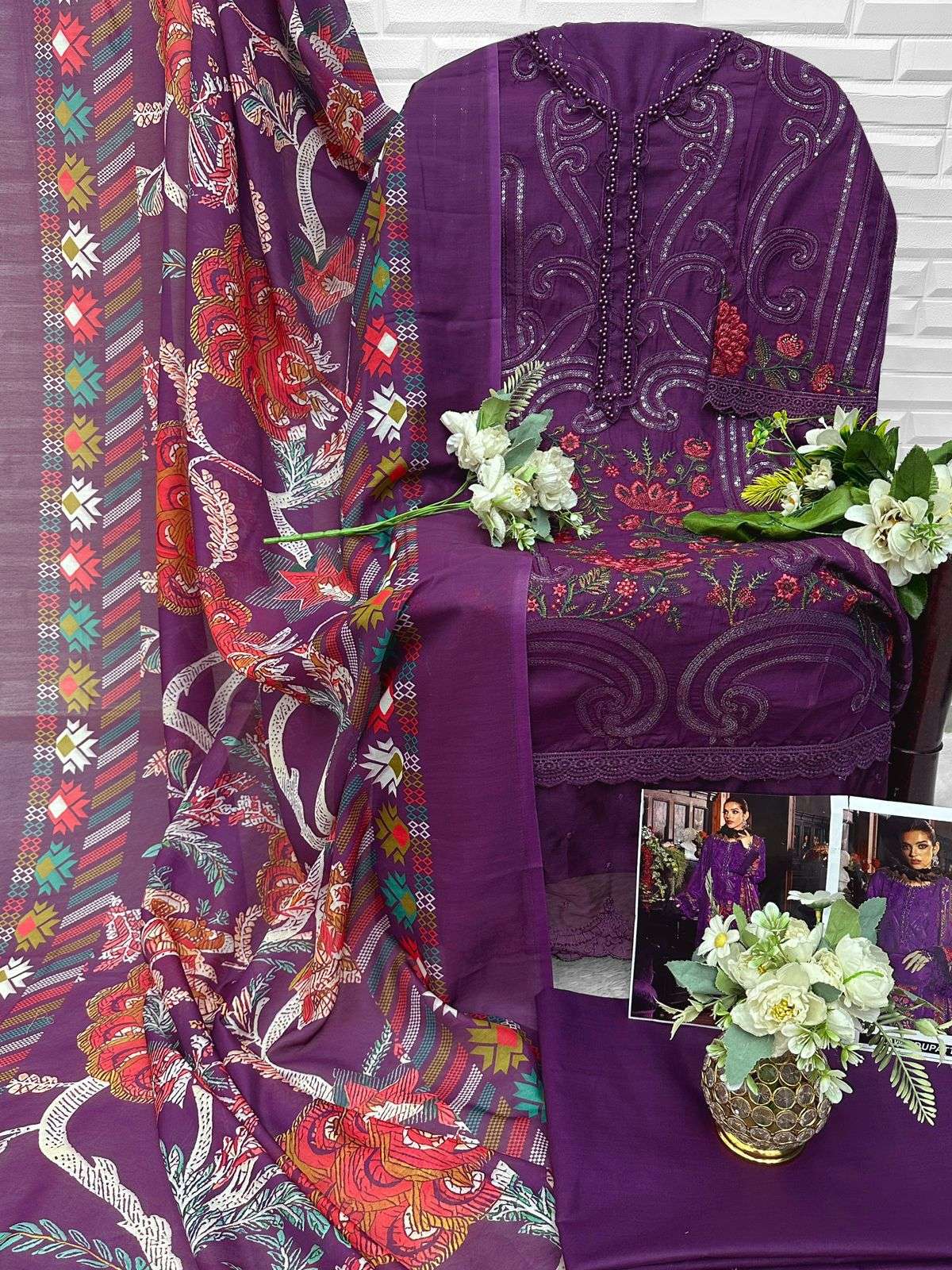 FLORENT D NO 1079 COTTON WITH HEAVY EMBROIDERY DESIGNER PAKISTANI SUIT