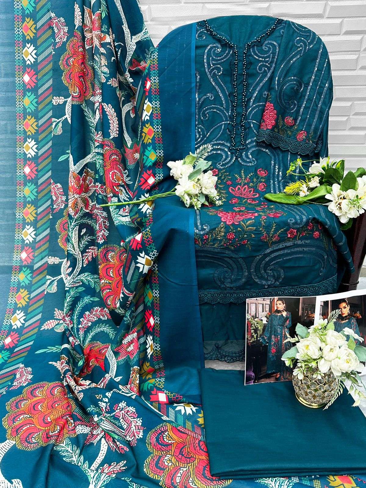 FLORENT D NO 1079 COTTON WITH HEAVY EMBROIDERY DESIGNER PAKISTANI SUIT
