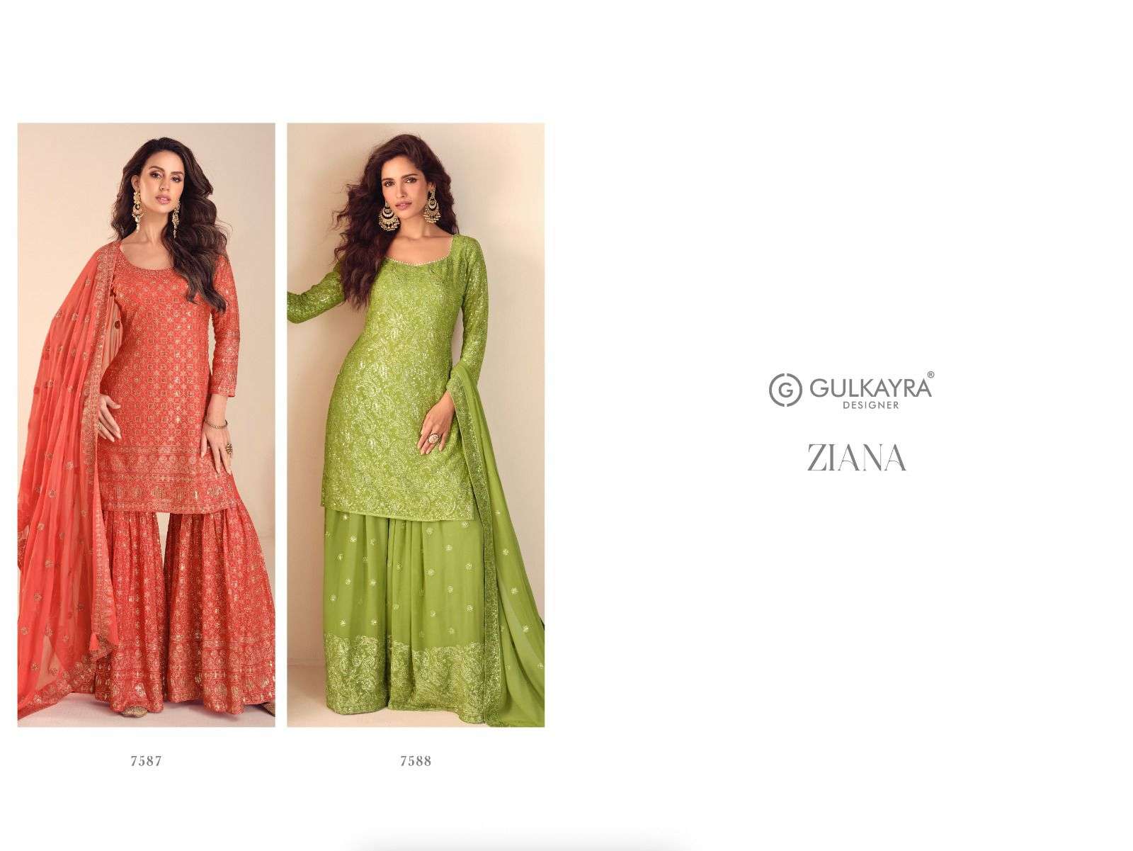 GULKAYRA DESIGNER ZIANA GEORGETTE HEAVY DESIGNER SHARARA SUITS 