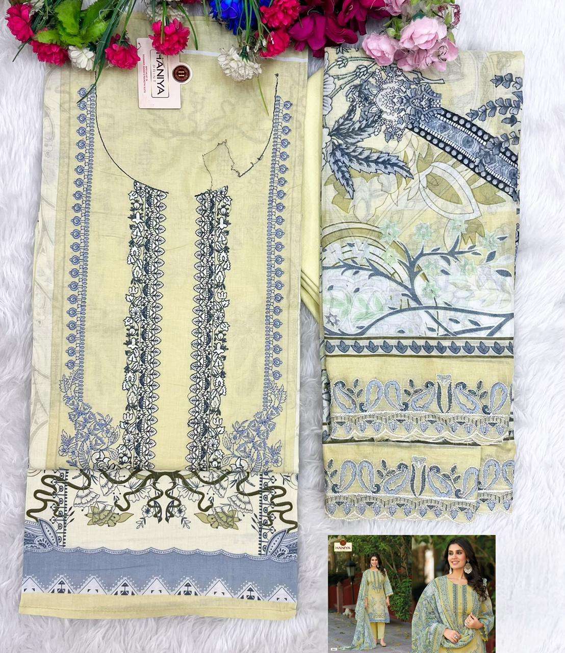 HANIYA PRINT FALAK E NAAZ COTTON DIGITAL PRINT WITH EMBROIDERY WORK SUIT