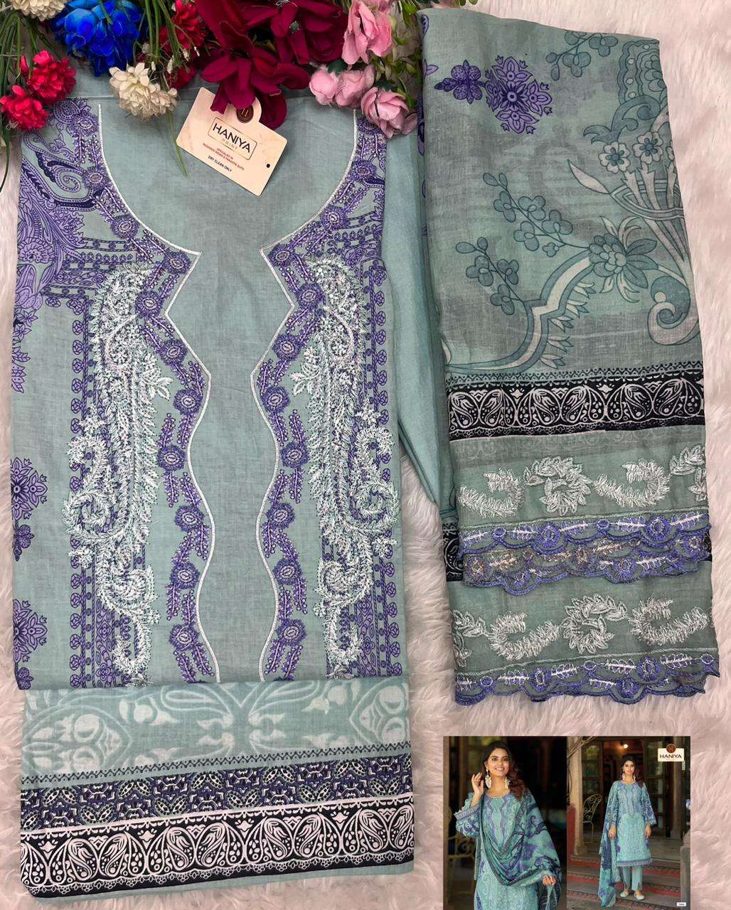 HANIYA PRINT FALAK E NAAZ COTTON DIGITAL PRINT WITH EMBROIDERY WORK SUIT
