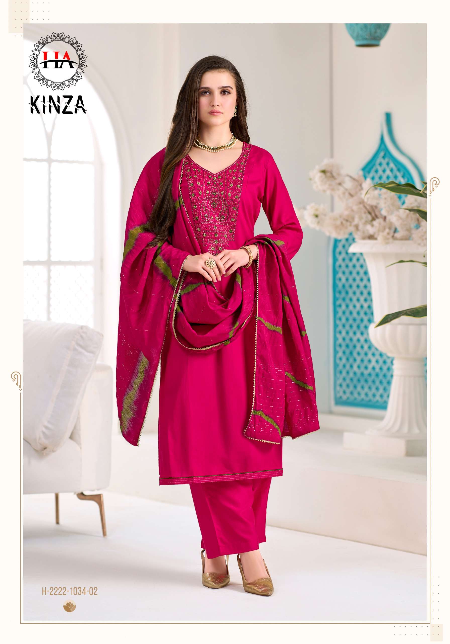 HARSHIT FASHION HUB KINZA VISCOSE FANCY EMBROIDERIES WORK SUIT