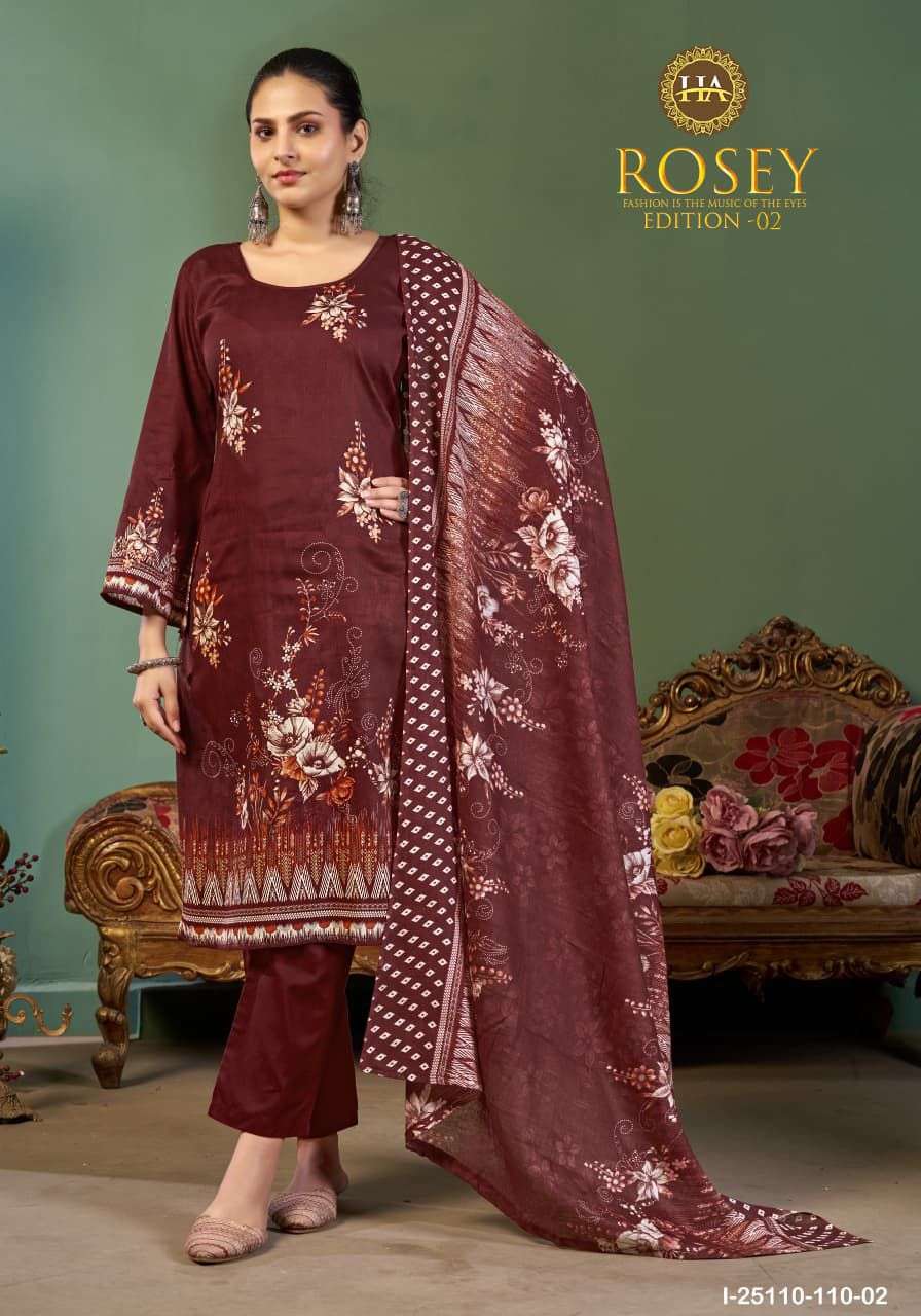 HARSHIT FASHION HUB ROSEY VOL 2 JAM COTTON PRINT WITH HAND WORK SUIT