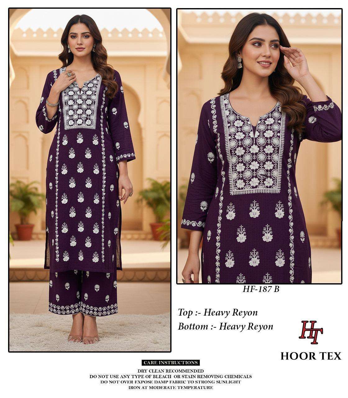HOOR TEX HF 187 RAYON FANCY EMBROIDERY WORKS PAKISTANI STYLE KURTI WITH BOTTOM SET