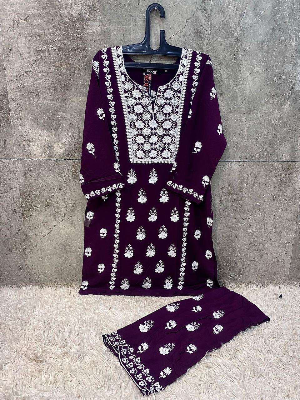 HOOR TEX HF 187 RAYON FANCY EMBROIDERY WORKS PAKISTANI STYLE KURTI WITH BOTTOM SET