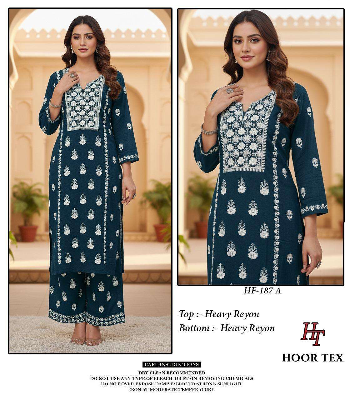 HOOR TEX HF 187 RAYON FANCY EMBROIDERY WORKS PAKISTANI STYLE KURTI WITH BOTTOM SET