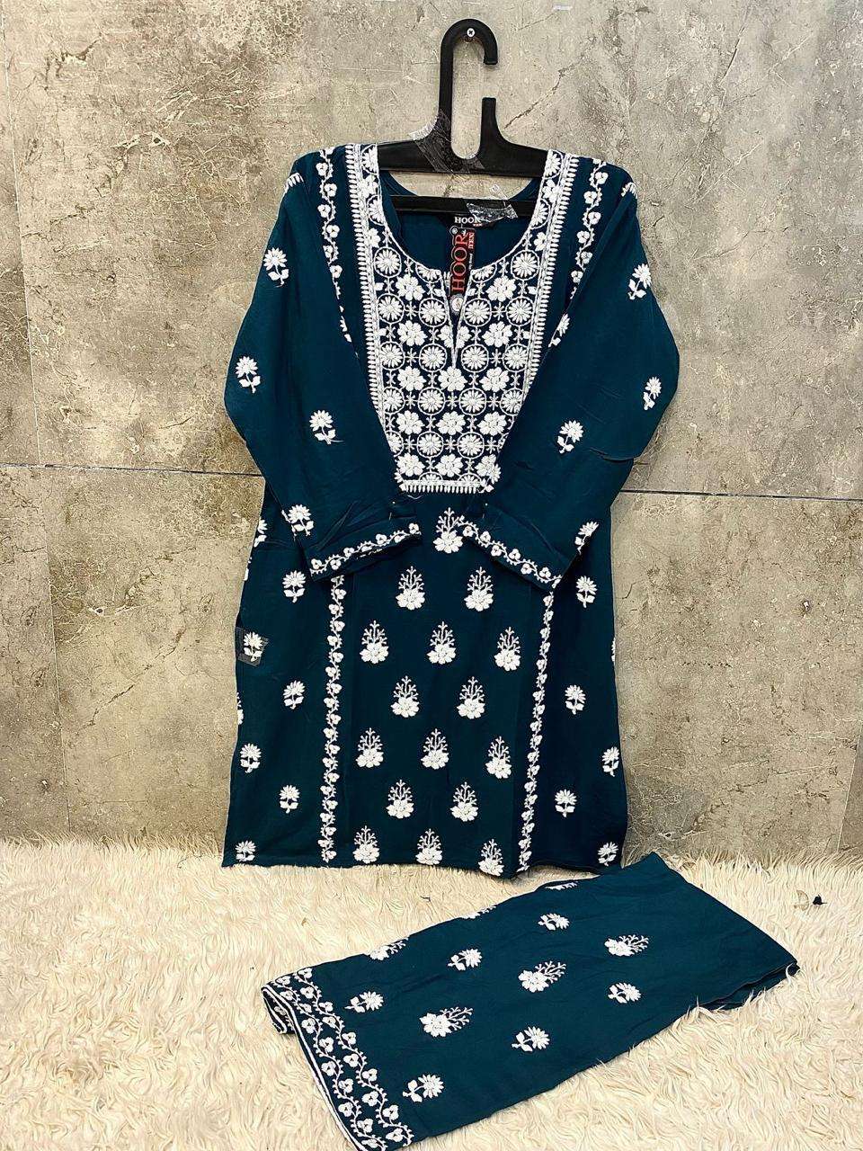 HOOR TEX HF 187 RAYON FANCY EMBROIDERY WORKS PAKISTANI STYLE KURTI WITH BOTTOM SET