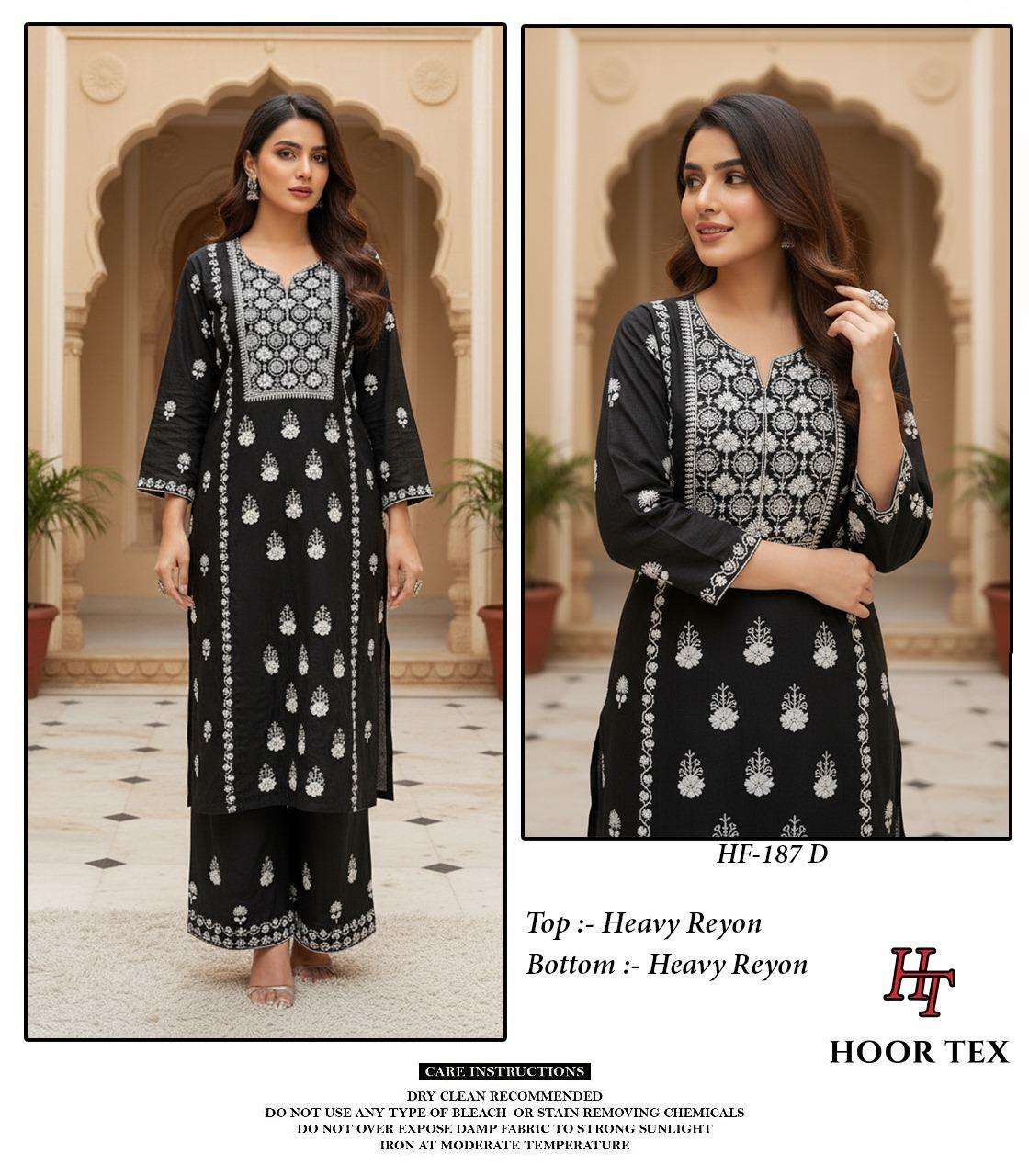 HOOR TEX HF 187 RAYON FANCY EMBROIDERY WORKS PAKISTANI STYLE KURTI WITH BOTTOM SET