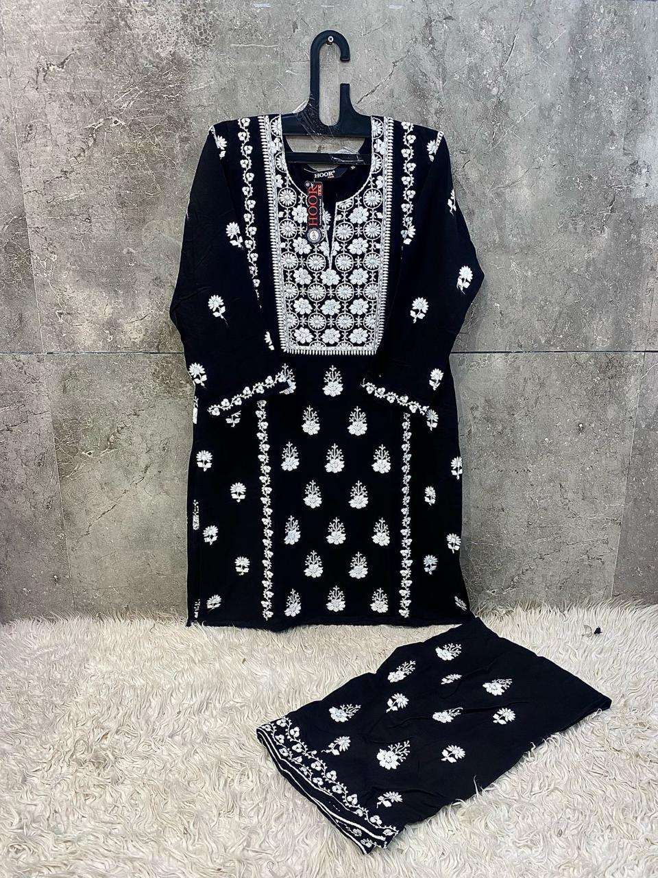 HOOR TEX HF 187 RAYON FANCY EMBROIDERY WORKS PAKISTANI STYLE KURTI WITH BOTTOM SET