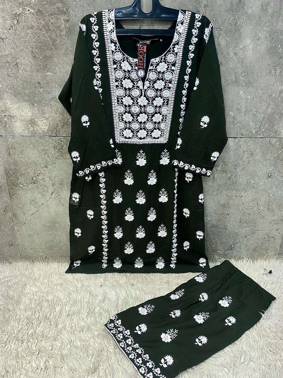 HOOR TEX HF 187 RAYON FANCY EMBROIDERY WORKS PAKISTANI STYLE KURTI WITH BOTTOM SET