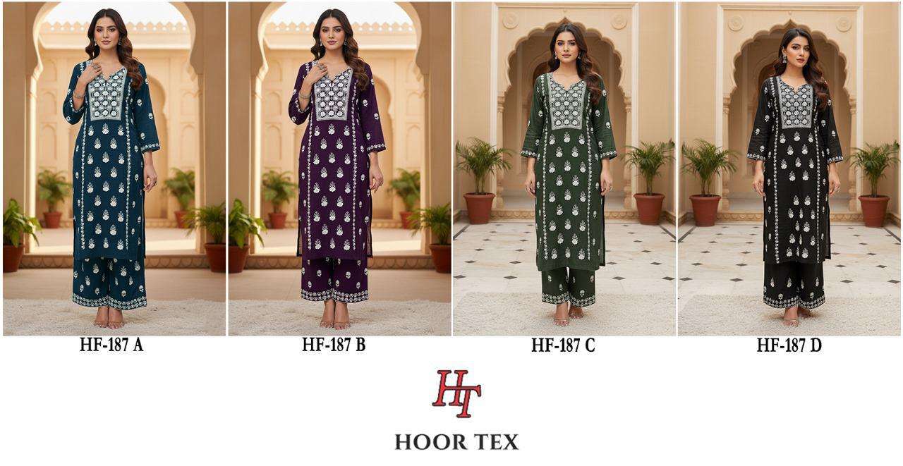 HOOR TEX HF 187 RAYON FANCY EMBROIDERY WORKS PAKISTANI STYLE KURTI WITH BOTTOM SET