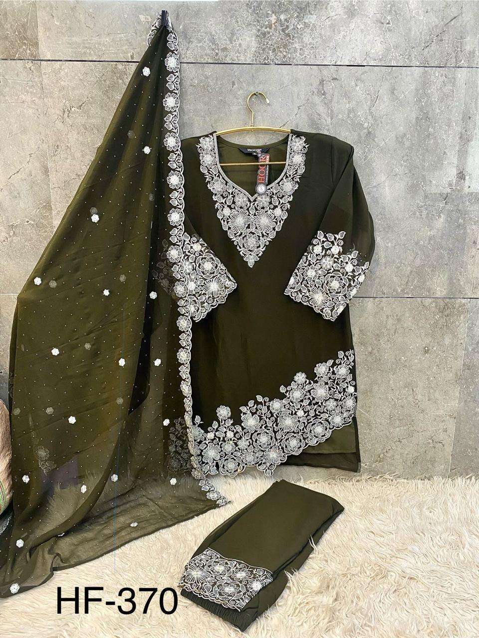 HOOR TEX HF 370 GEORGETTE EMBROIDERY DESIGNER WORK READY MADE PAKISTANI SUIT
