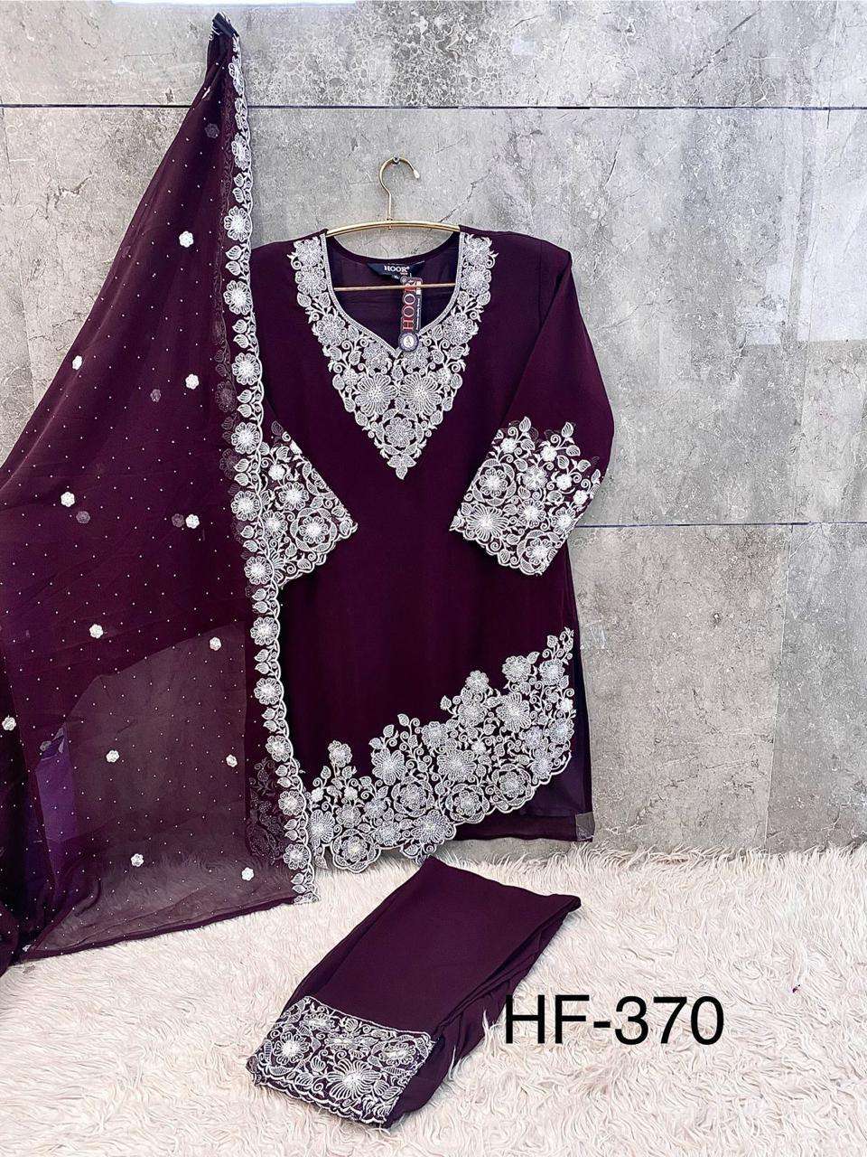HOOR TEX HF 370 GEORGETTE EMBROIDERY DESIGNER WORK READY MADE PAKISTANI SUIT