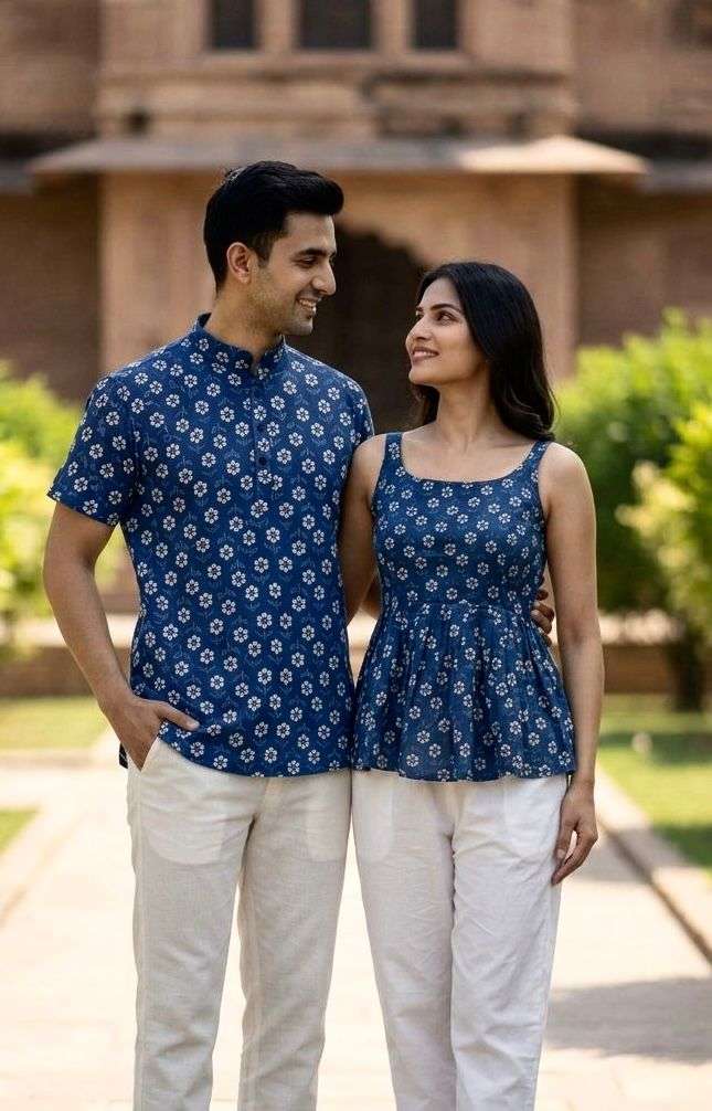 INLI COUPLE SPECIAL COTTON PRINTED MENS KURTA WITH LADIES TOPS COLLECTION 