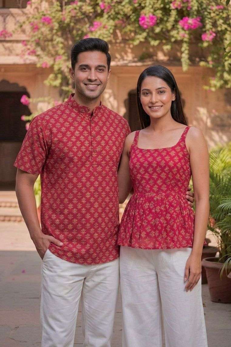 INLI COUPLE SPECIAL COTTON PRINTED MENS KURTA WITH LADIES TOPS COLLECTION 