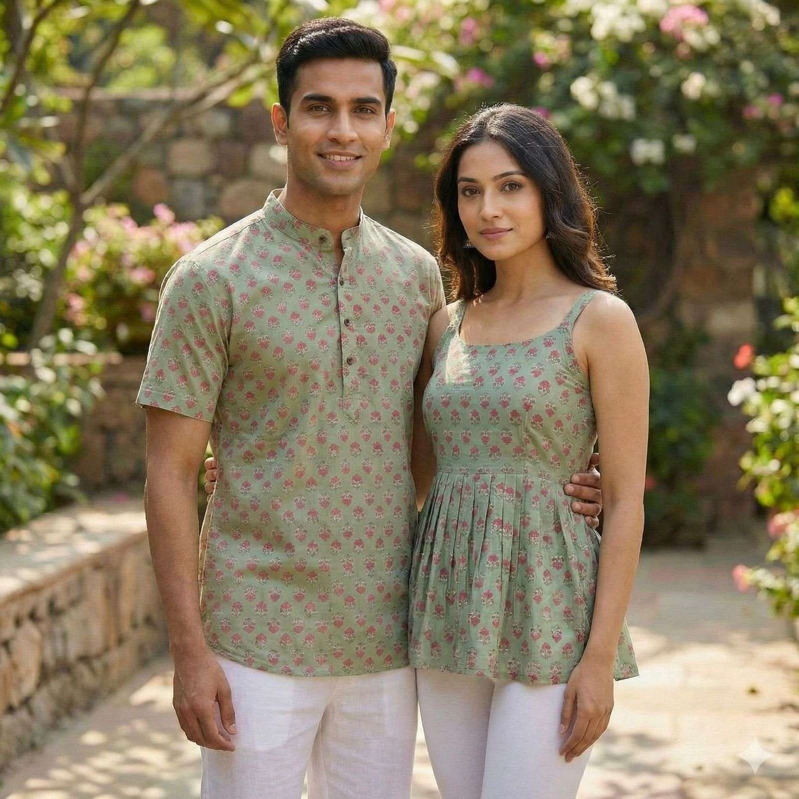 INLI COUPLE SPECIAL COTTON PRINTED MENS KURTA WITH LADIES TOPS COLLECTION 