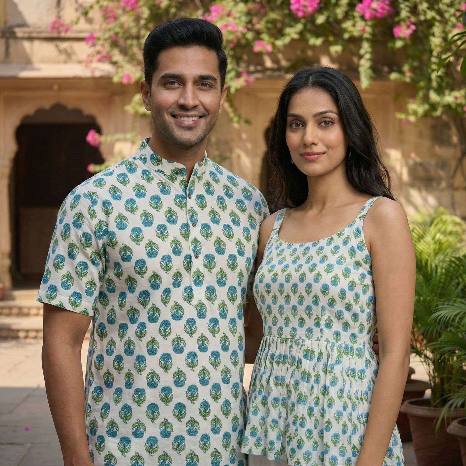 INLI COUPLE SPECIAL COTTON PRINTED MENS KURTA WITH LADIES TOPS COLLECTION 