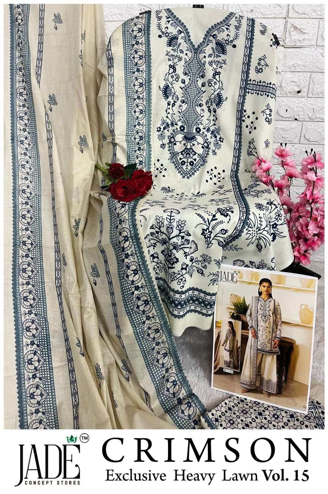 JADE CRIMSON EXCLUSIVE HEAVY LAWN COLLECTION VOL 15 NEW DESIGNS LAWN COTTON SALWAR SUIT
