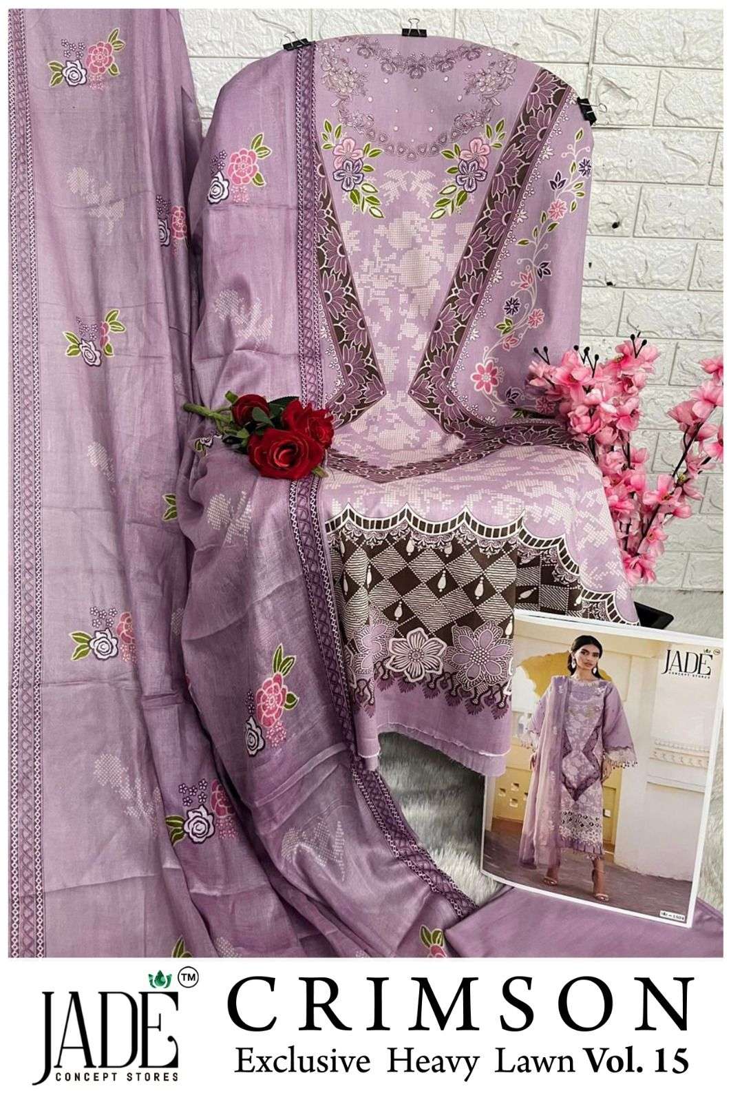 JADE CRIMSON EXCLUSIVE HEAVY LAWN COLLECTION VOL 15 NEW DESIGNS LAWN COTTON SALWAR SUIT