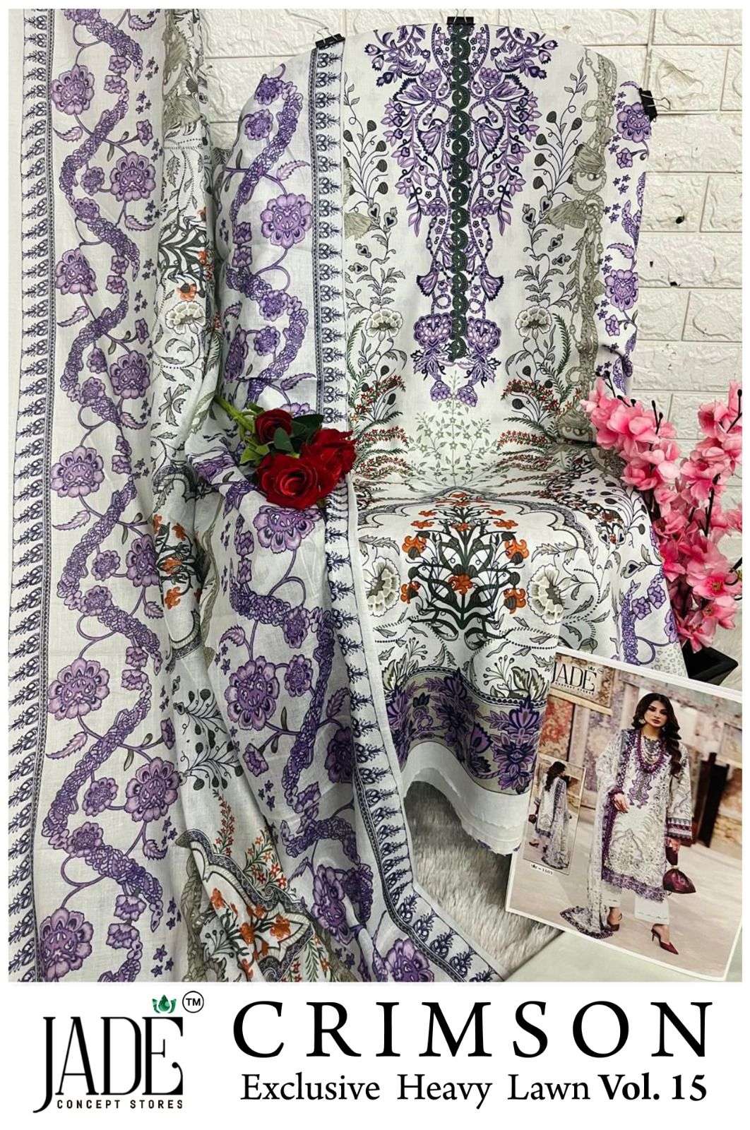 JADE CRIMSON EXCLUSIVE HEAVY LAWN COLLECTION VOL 15 NEW DESIGNS LAWN COTTON SALWAR SUIT