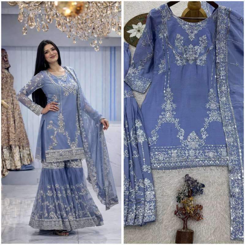 JD 641 FANCY KURTI WITH SHARARA AND BEAUTIFUL DUPATTA SET 