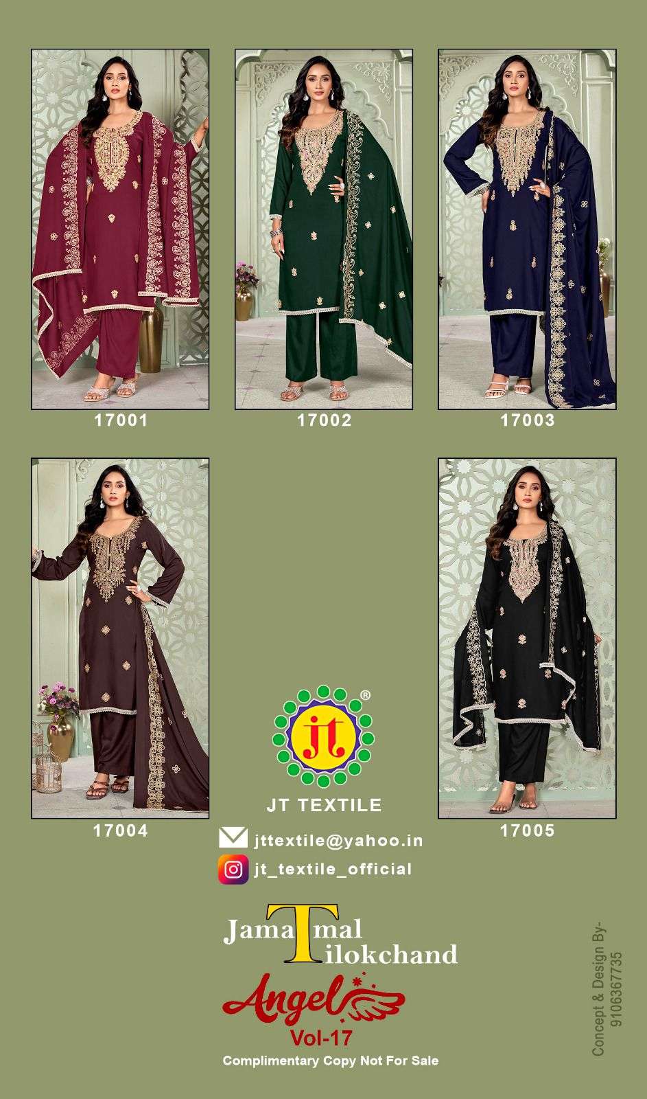 JT ANGEL VOL 17 RAYON FANCY EMBROIDERY WITH LACE WORK SUIT