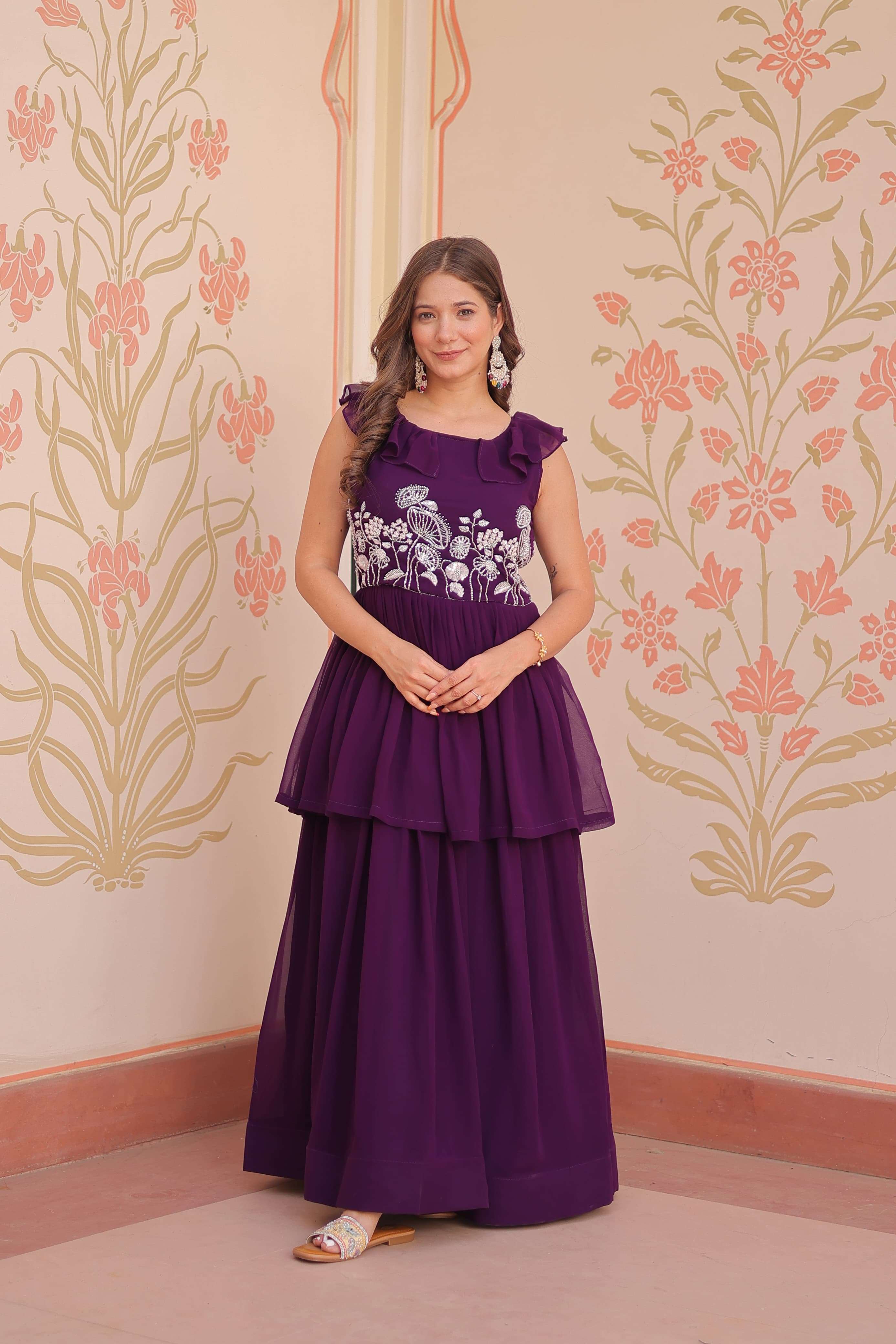 KA 1175 GEORGETTE DESIGNER PARTY WEAR LOOK PEPLUM STYLE GOWN