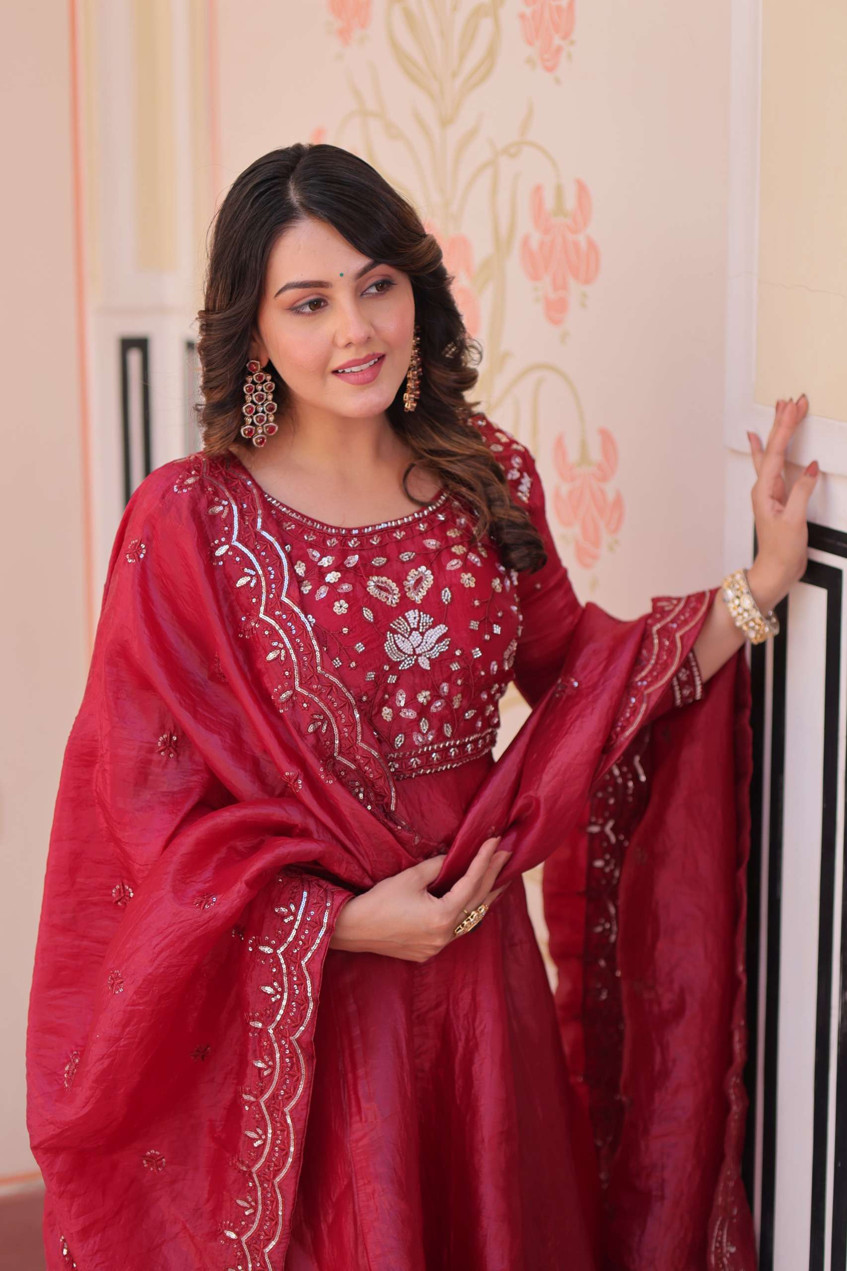 KA 1230 CRUSH FABRIC BEAUTIFUL EMBROIDERY DESIGNER GOWN WITH DUPATTA 