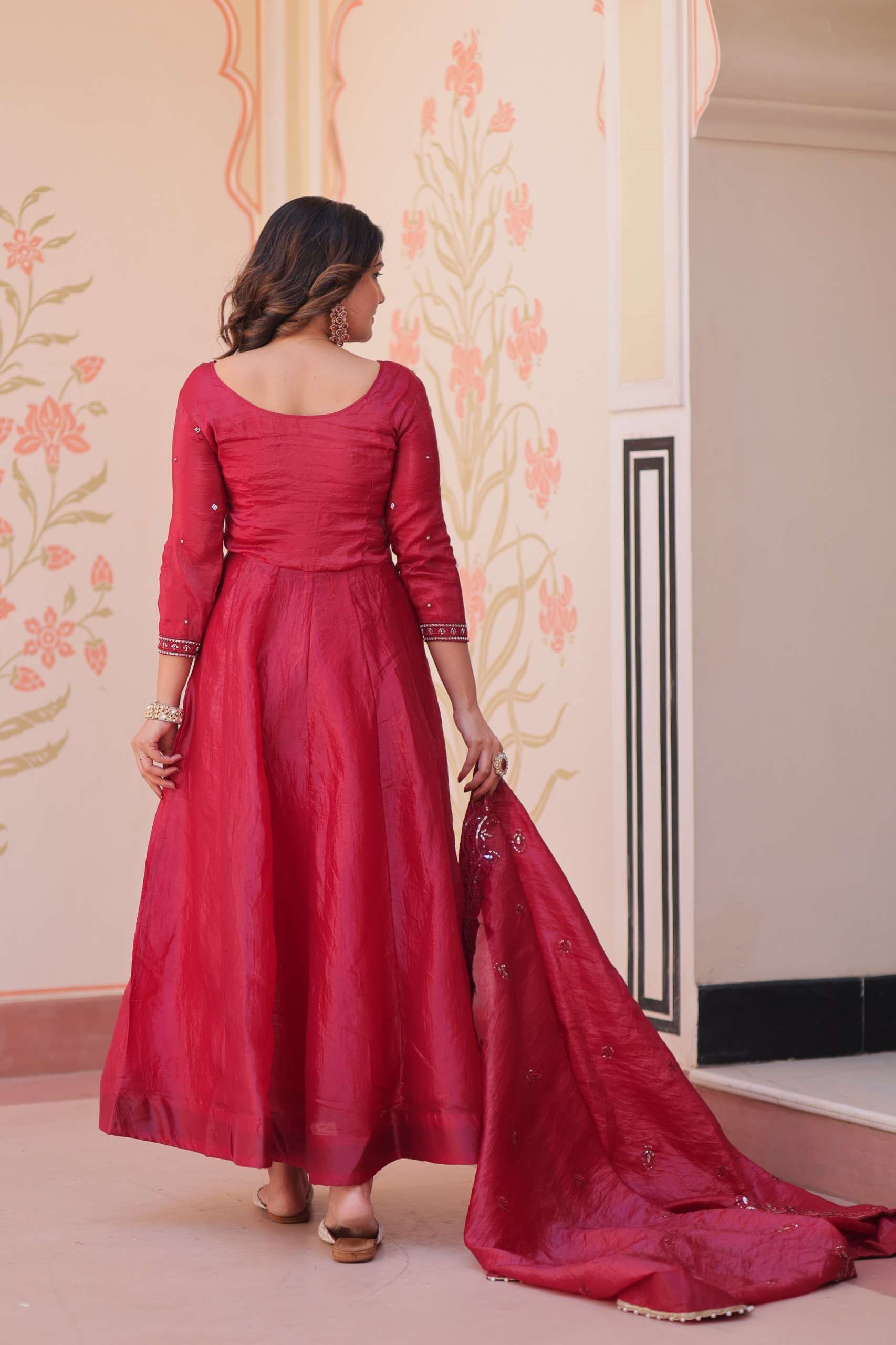 KA 1230 CRUSH FABRIC BEAUTIFUL EMBROIDERY DESIGNER GOWN WITH DUPATTA 