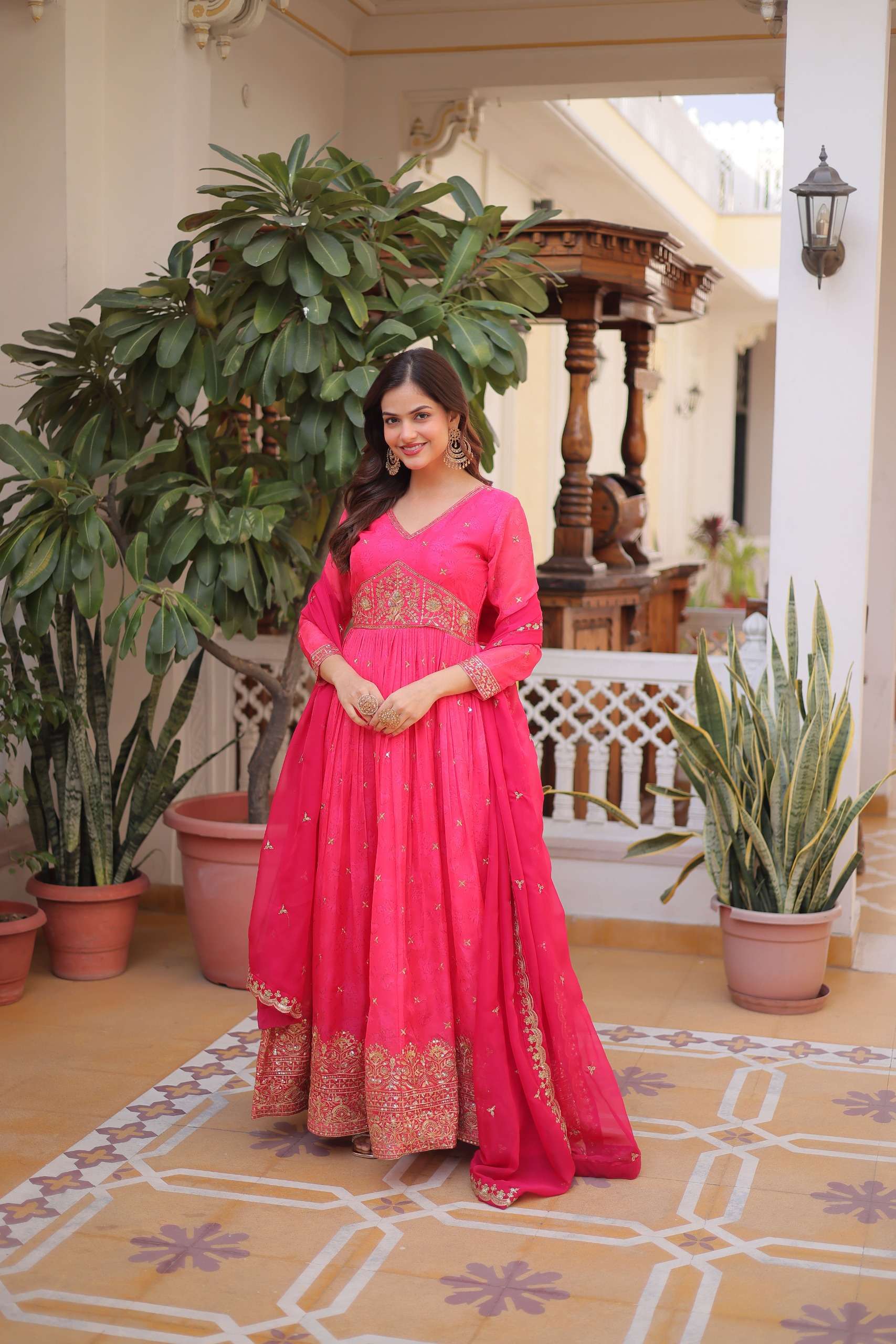 KA 1235 SILK EMBROIDERY DESIGNER WORK PARTY WEAR ANARKALI GOWN WITH DUPATTA SET