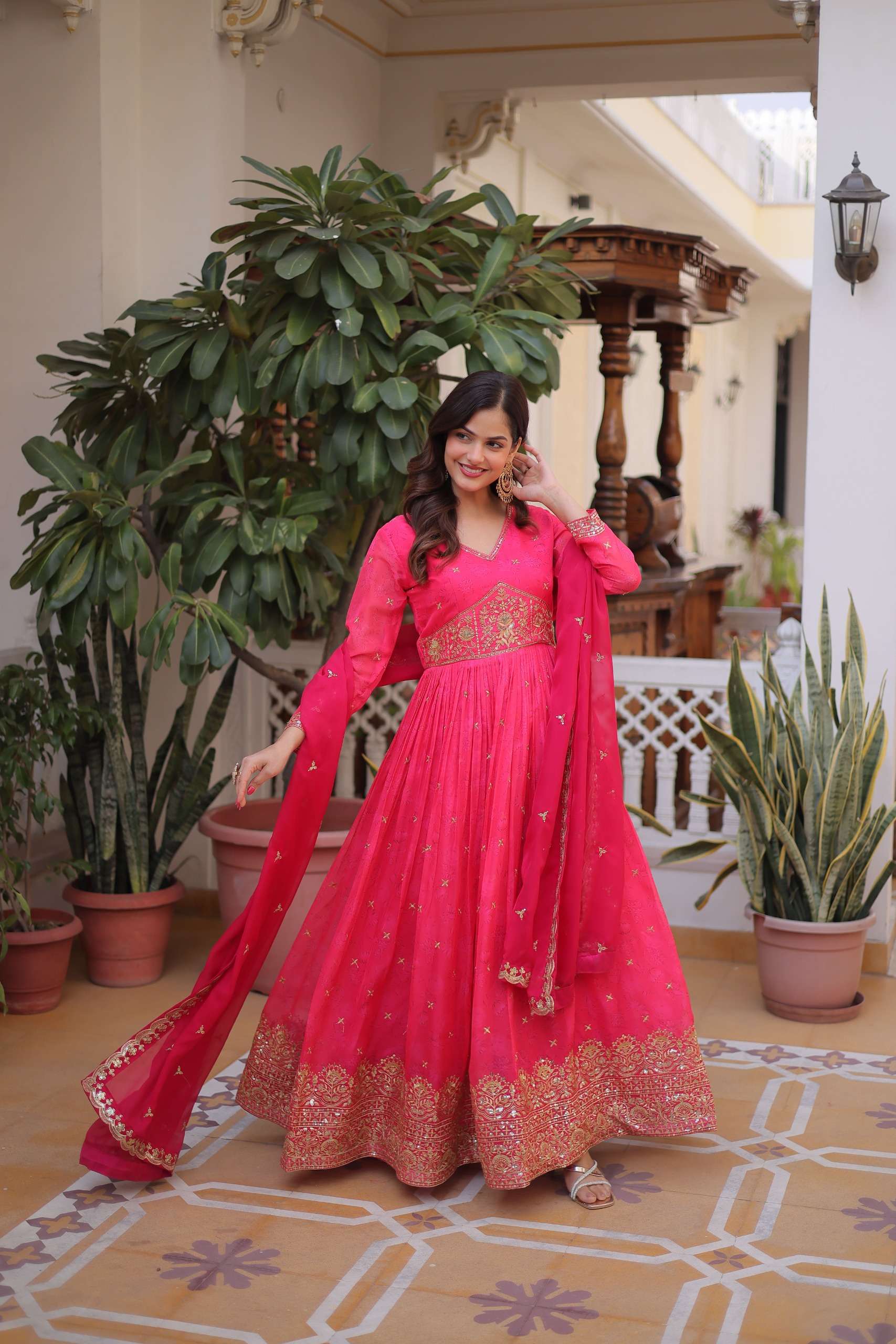 KA 1235 SILK EMBROIDERY DESIGNER WORK PARTY WEAR ANARKALI GOWN WITH DUPATTA SET