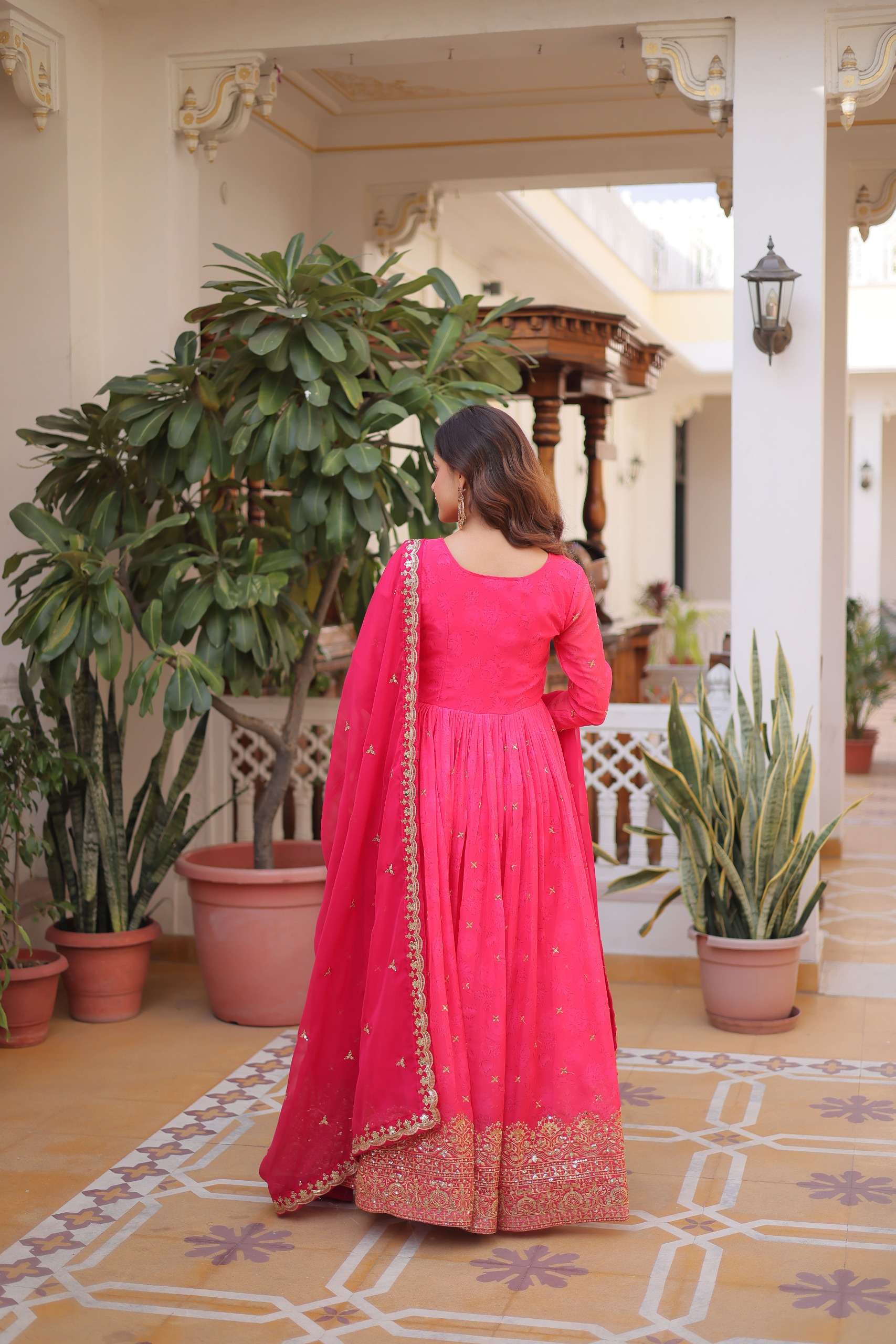 KA 1235 SILK EMBROIDERY DESIGNER WORK PARTY WEAR ANARKALI GOWN WITH DUPATTA SET