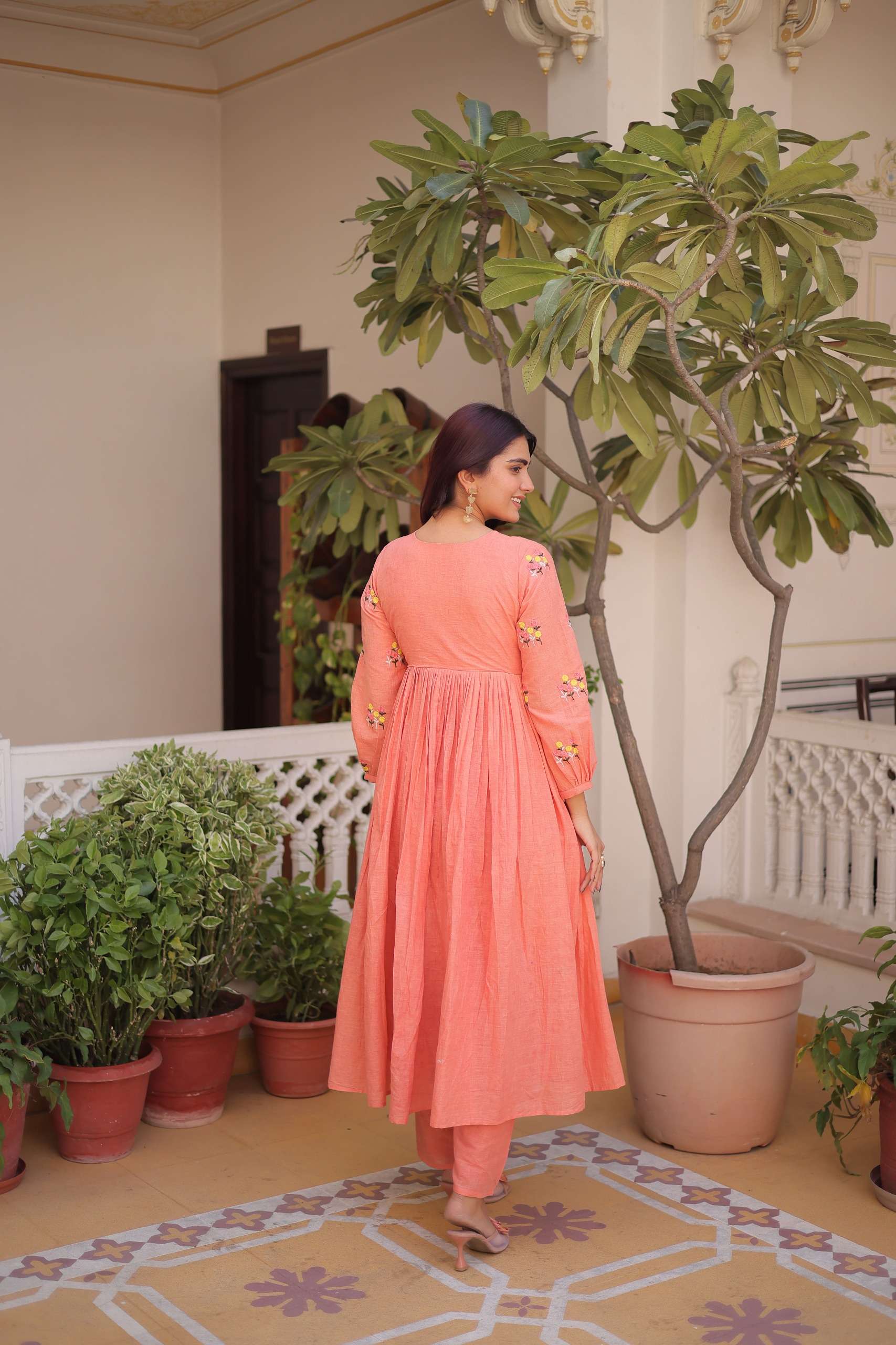 KA 1236 COTTON FANCY EMBROIDERY DESIGNER PREETY LOOK ALIA CUT STYLE  KURTI WITH PANT  