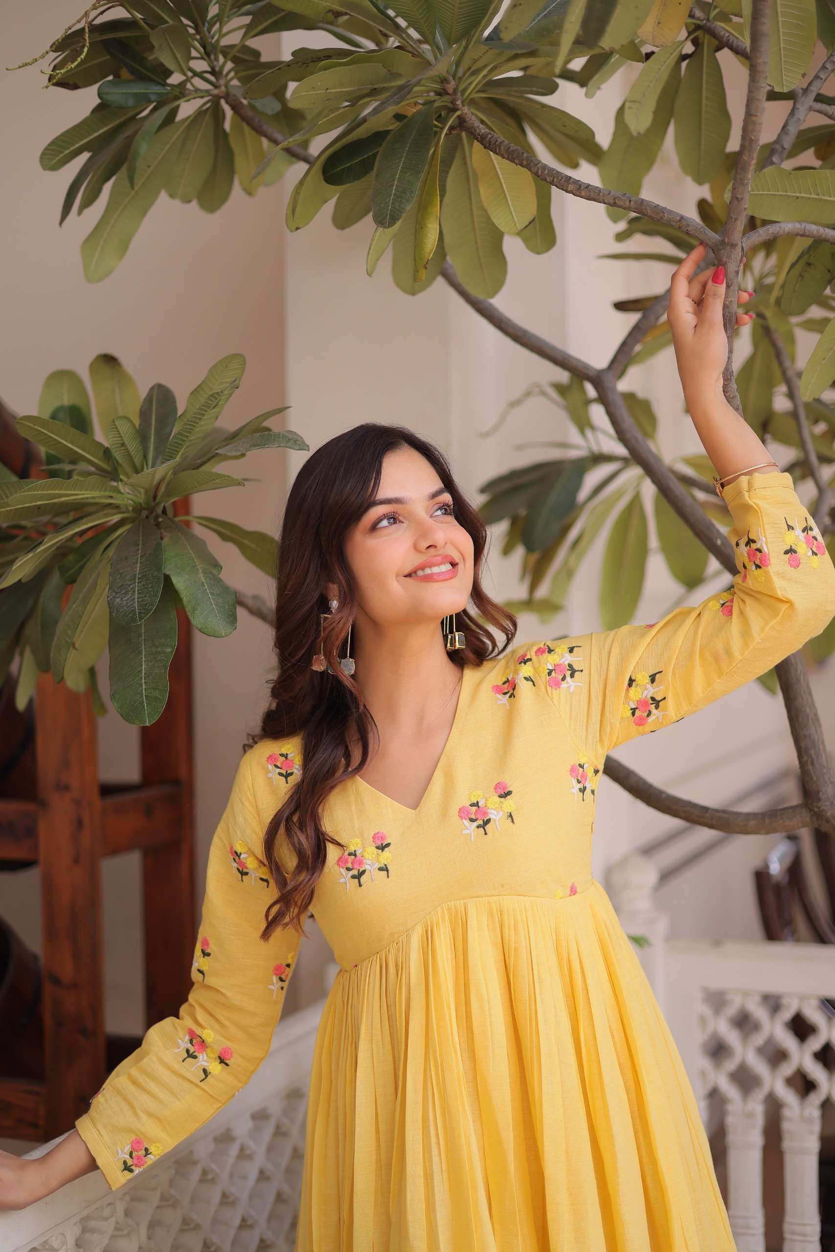 KA 1236 COTTON FANCY EMBROIDERY DESIGNER PREETY LOOK ALIA CUT STYLE  KURTI WITH PANT  