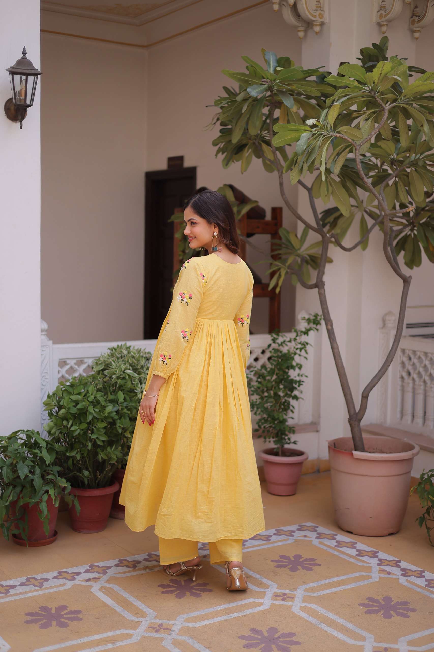 KA 1236 COTTON FANCY EMBROIDERY DESIGNER PREETY LOOK ALIA CUT STYLE  KURTI WITH PANT  