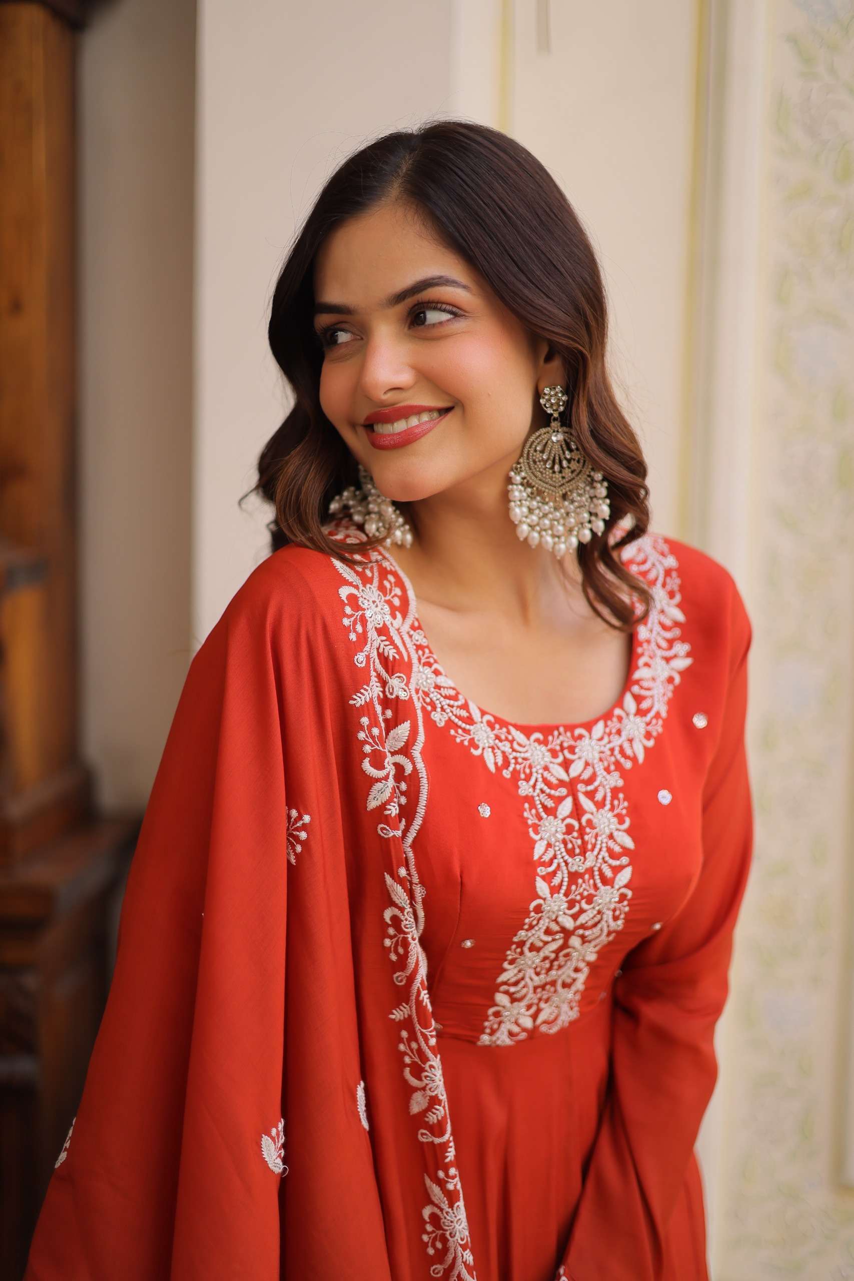 KA 1244 CHANDERI SILK BEADS EMBROIDERY WORK PARTY WEAR GOWN WITH DUPATTA SET 