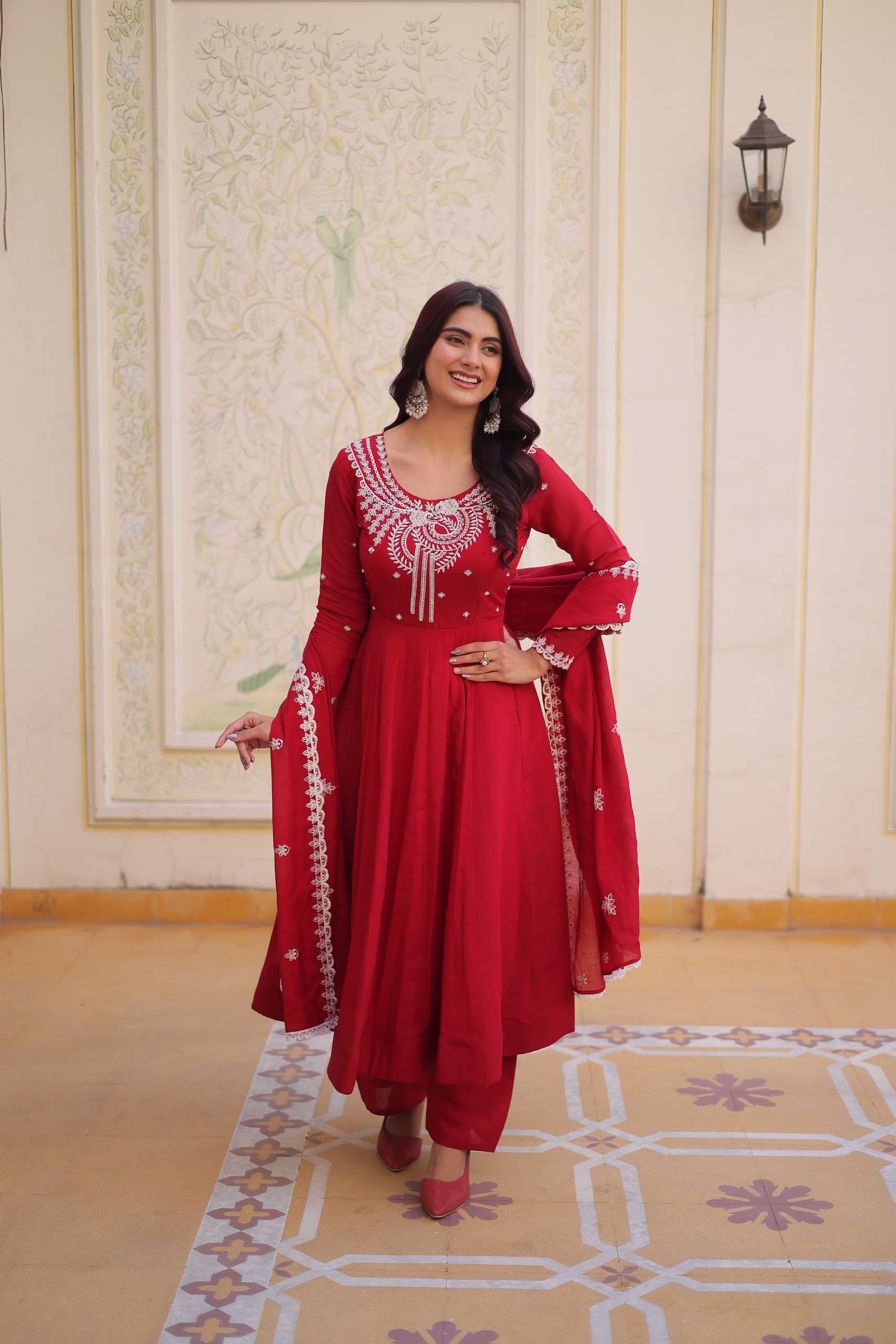 KA 1246 SILK DESIGNER READY MADE GOWN WITH PANT AND DUPATTA SET 