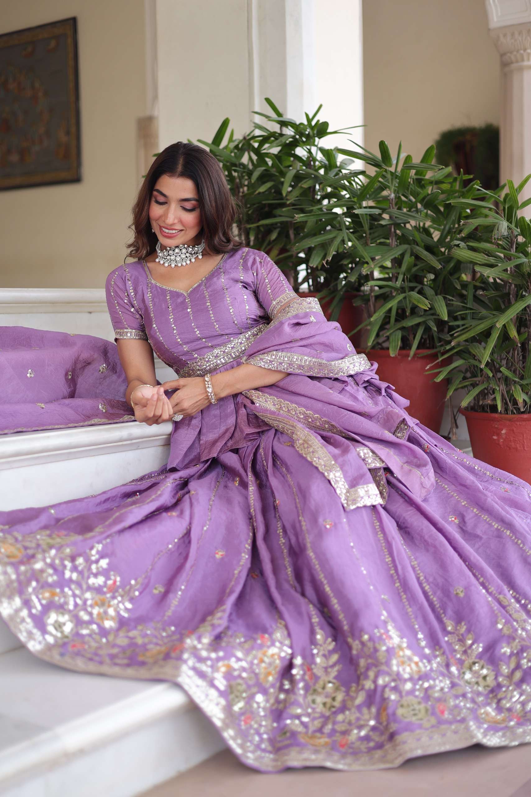 KA 5057 CRUSH FABRIC SEQUENCE EMBROIDERY DESIGNER FESTIVE WEAR LEHENGA CHOLI 